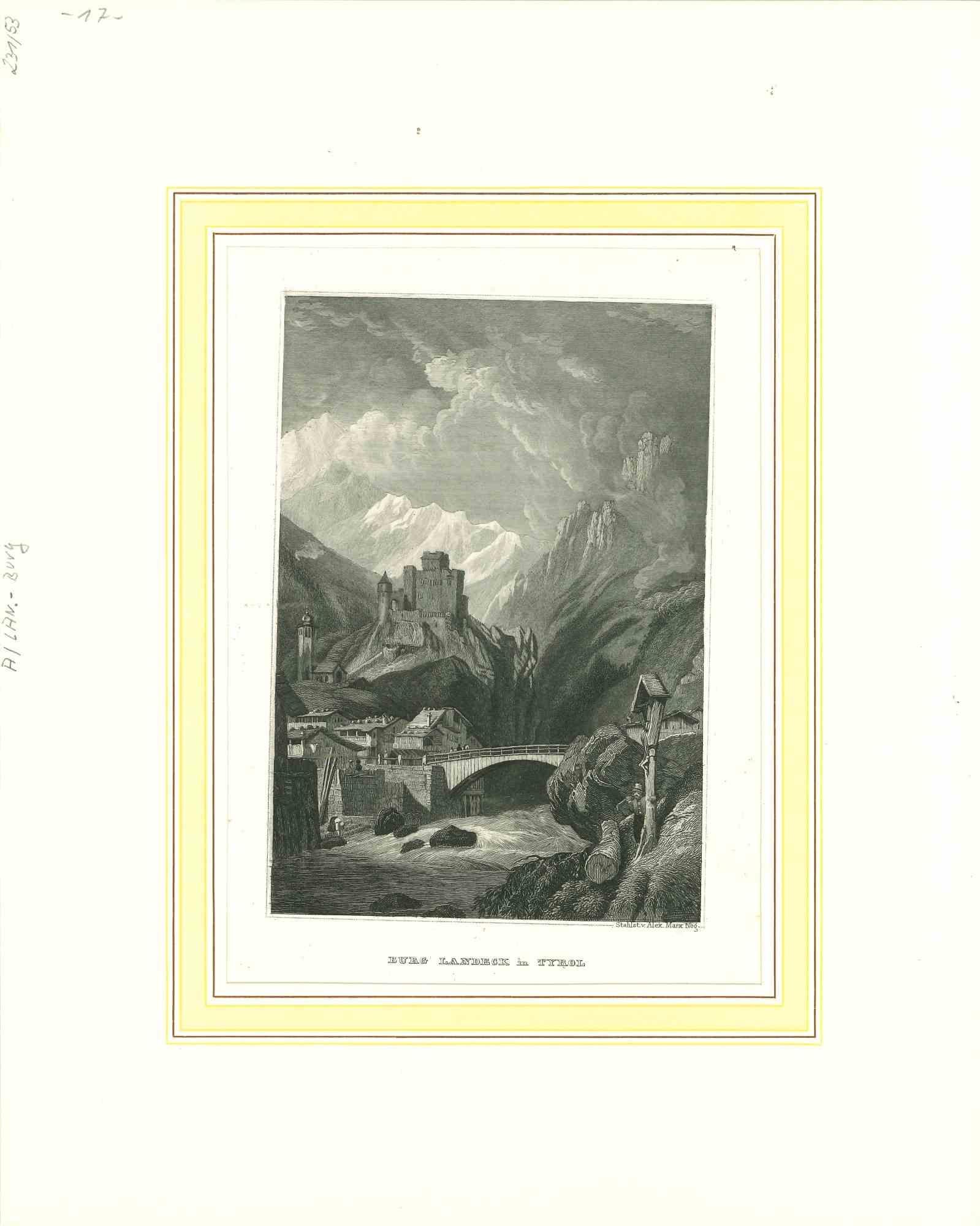 Unknown Landscape Print - Ancient View of Burg Landeck - Original Lithograph - Mid-19th Century