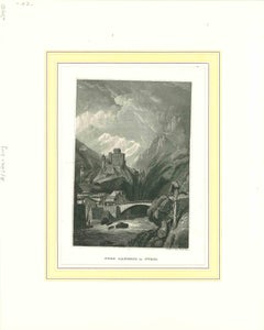 Antike Ansicht von Burg Landeck - Originallithographie - Mitte des 19. Jahrhunderts