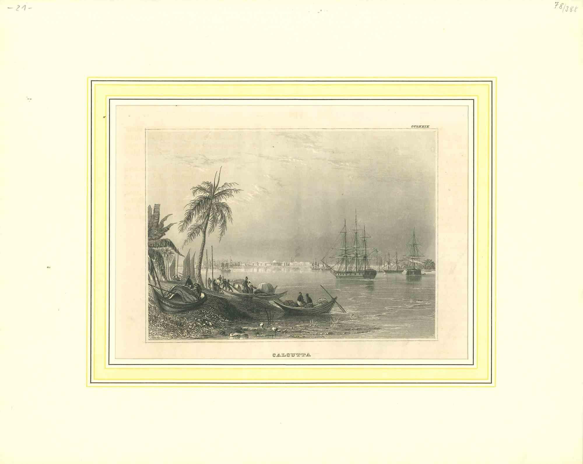 Unknown Landscape Print - Ancient View of Calcutta - Original Lithograph - Half of the 19th Century