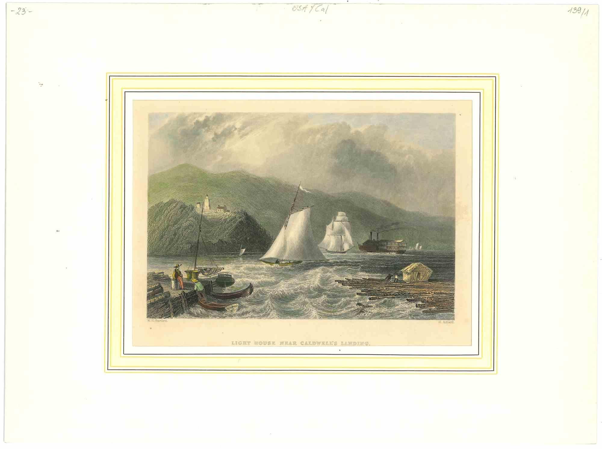 Unknown Figurative Print – Antike Ansicht von Caldwell's Landing - Originallithographie - 1850a