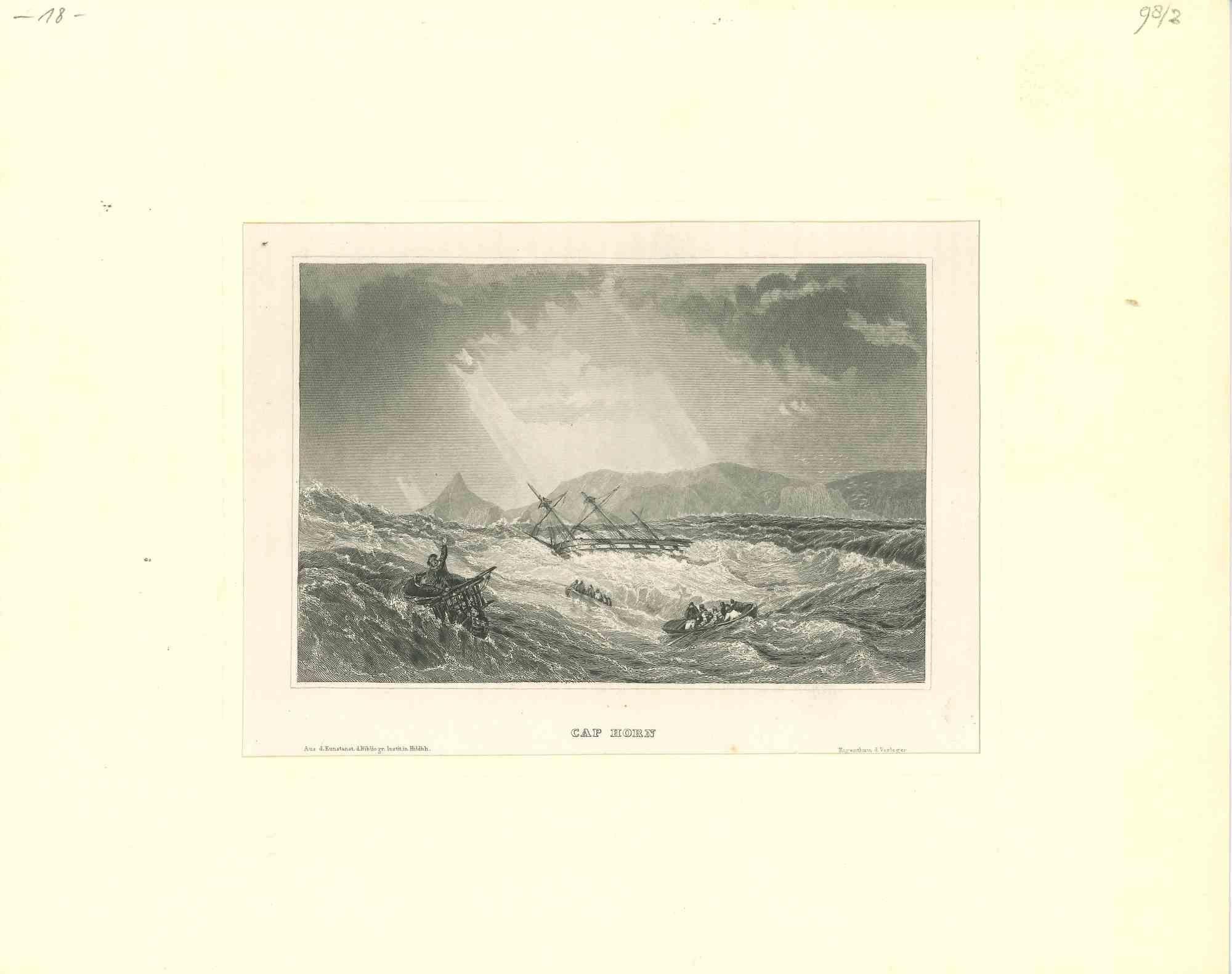 Unknown Figurative Print – Antike Ansicht des Kapuzenhorns - Originallithographie - frühes 19. Jahrhundert