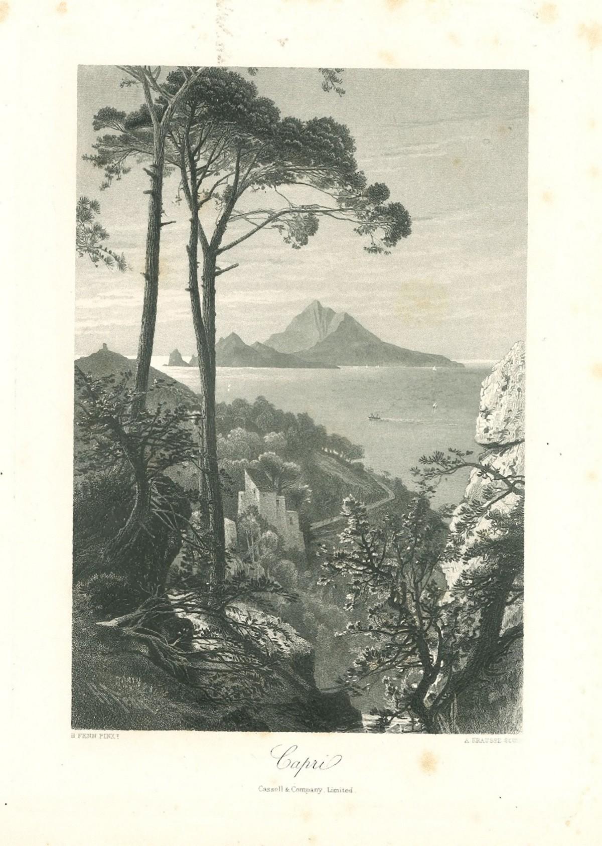 Unknown Landscape Print - Ancient View of Capri - Original Lithograph on Paper - 19th Century