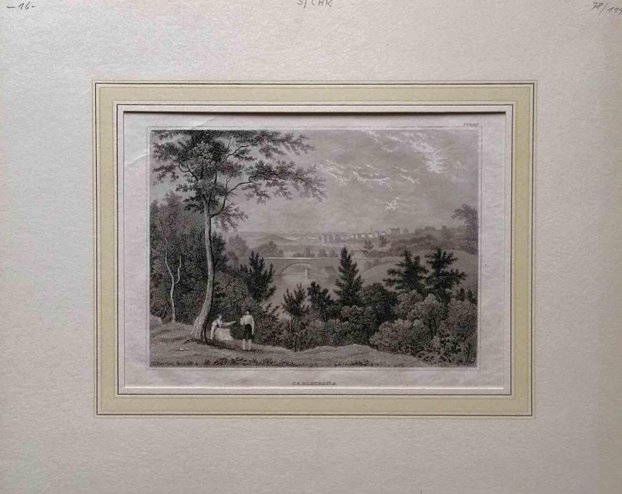 Ancienne vue de Carlscrona - Lithographie originale - Milieu du 19e siècle