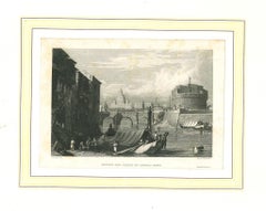 Ancient View of Castel Sant'Angelo - Original Lithograph on Paper - 19th Century