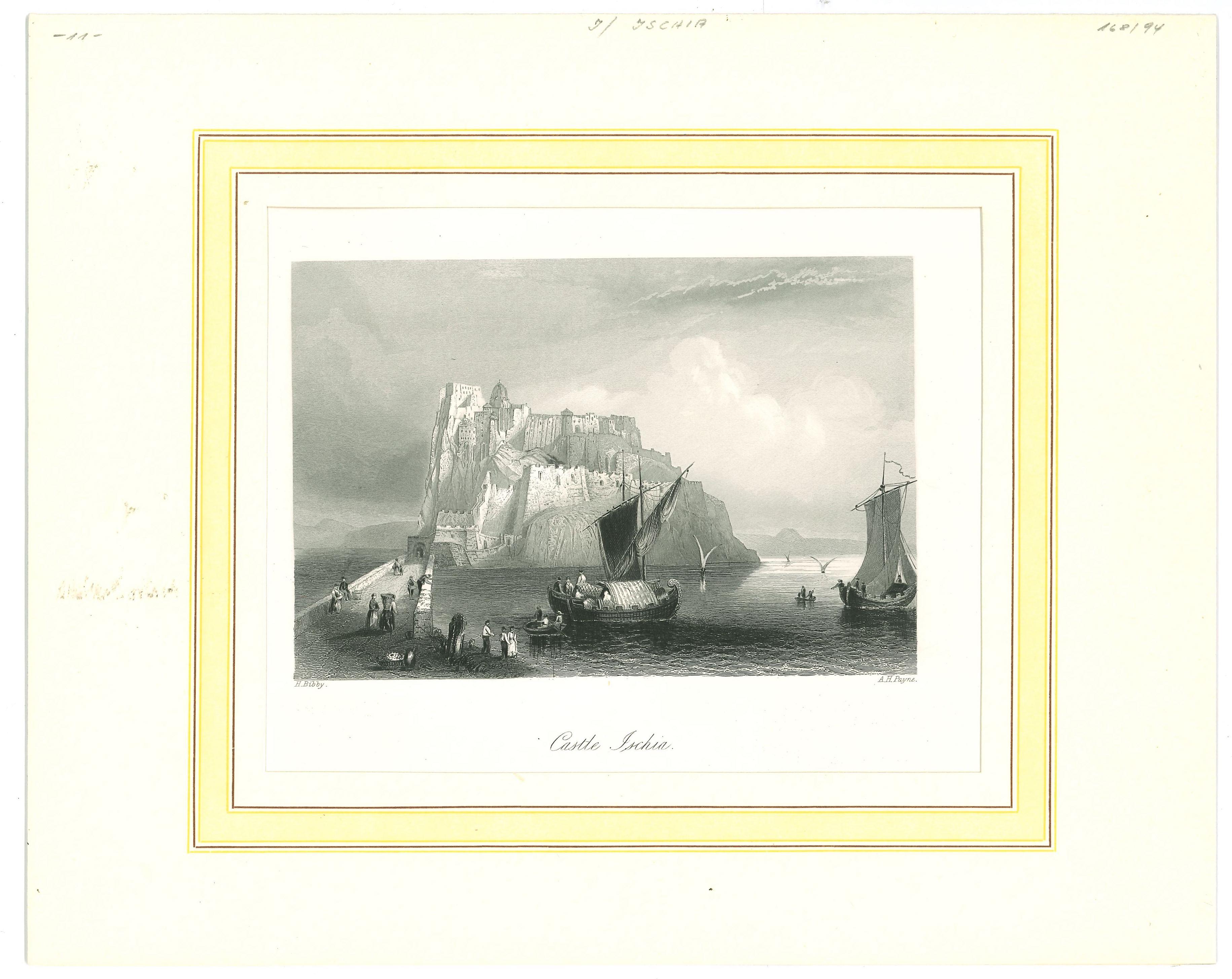 Unknown Landscape Print - Ancient View of Castle Ischia - Original Lithograph on Paper - Mid-19th Century