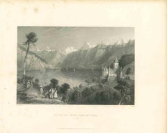 Ancient View of Castle of Spiez - Original Lithograph - Mid-19th Century