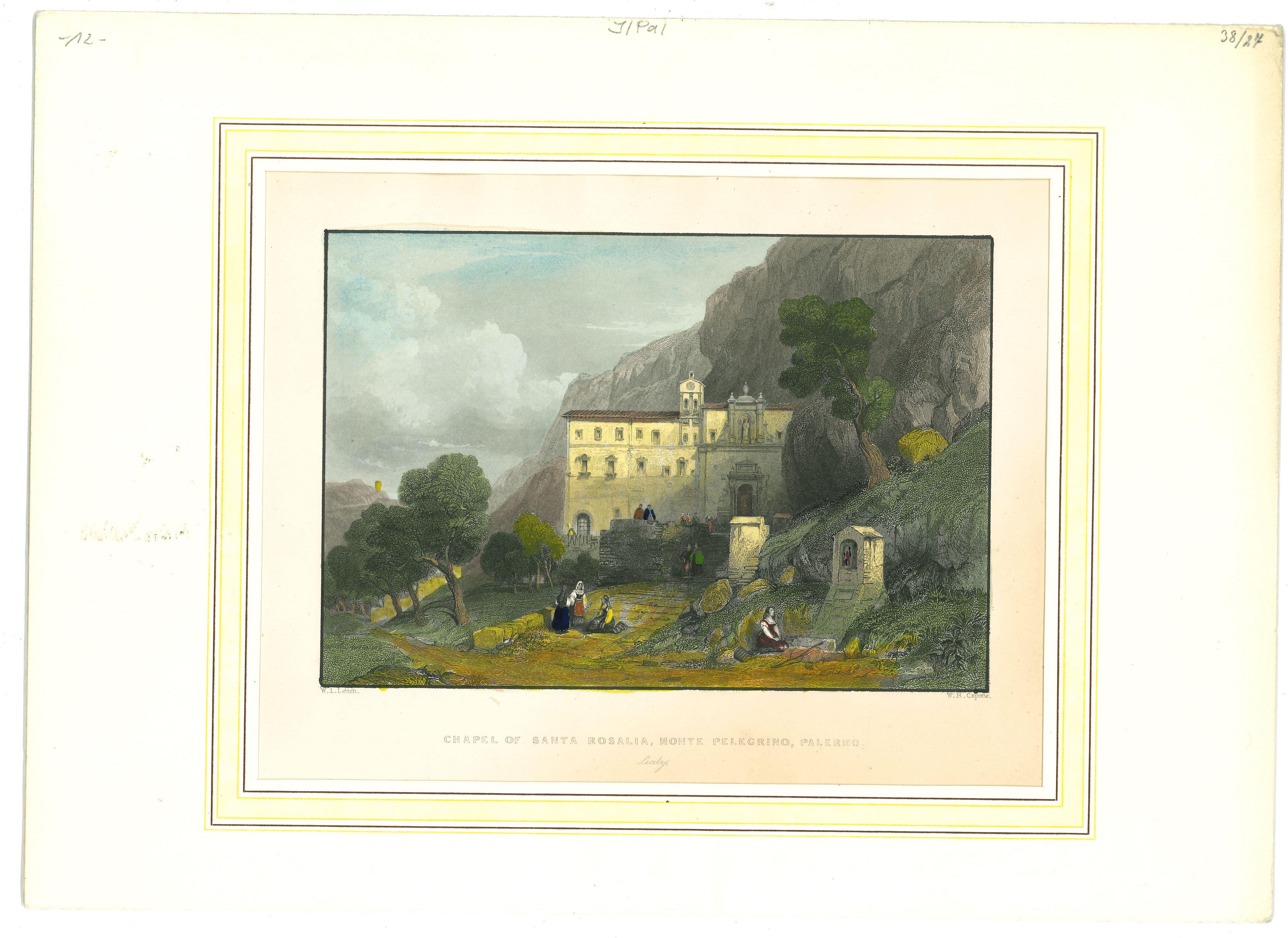 Unknown Figurative Print - Ancient View of Chapel of Santa Rosalia- Lithograph on Paper - Mid-19th Century