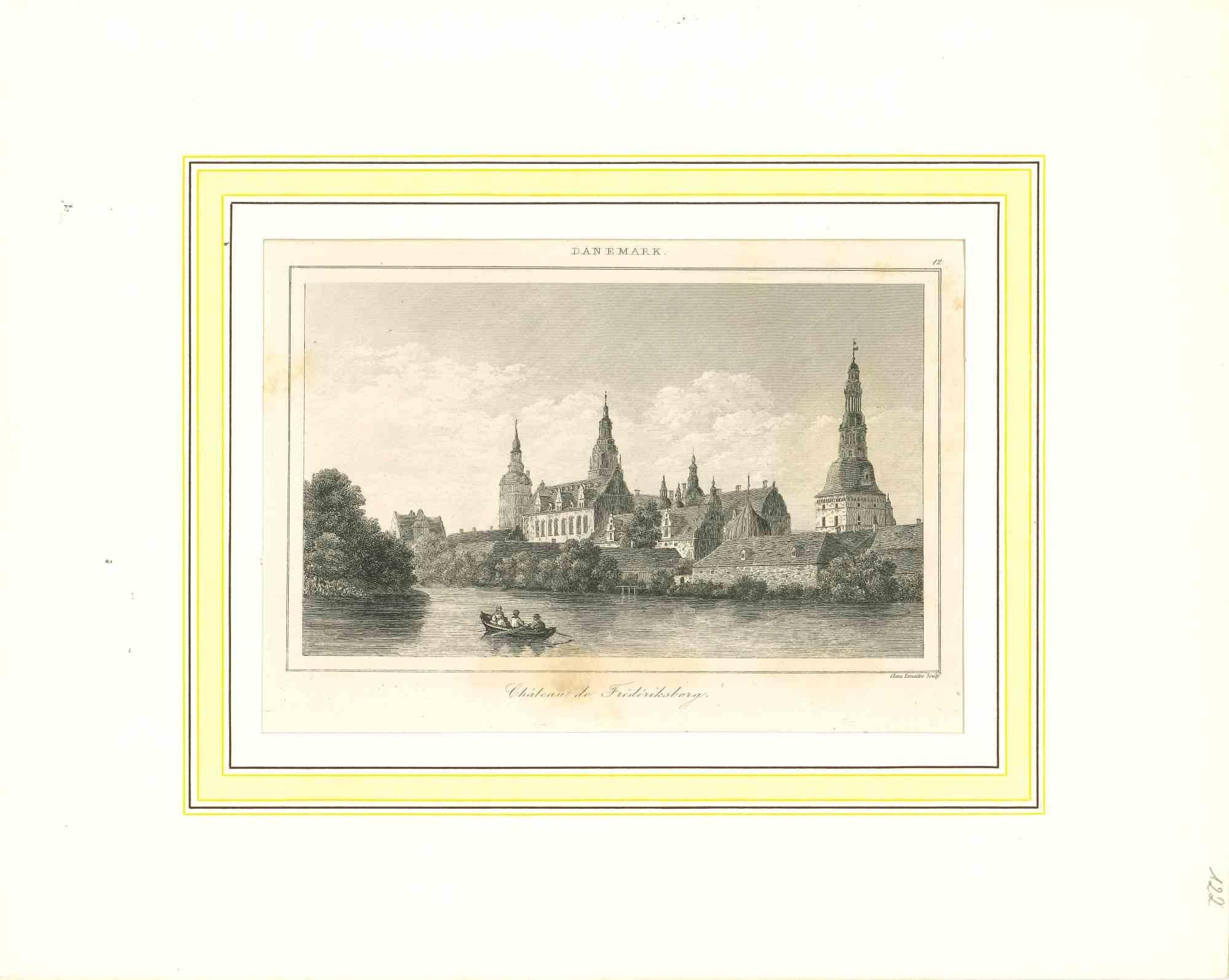 Unknown Landscape Print - Ancient View of Chateau de Frederiksborg - Lithograph on Paper - Early 1800