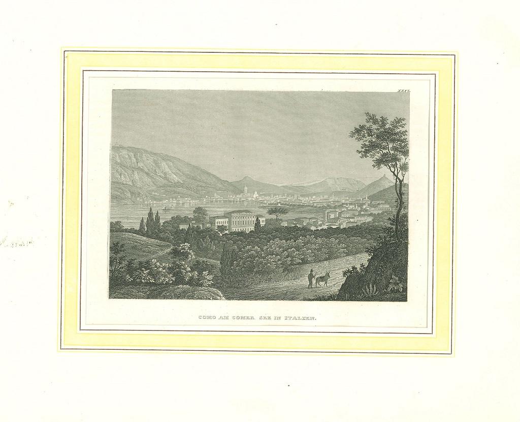 Unknown Landscape Print - Ancient View of Como - Original Lithograph on Paper - 19th Century