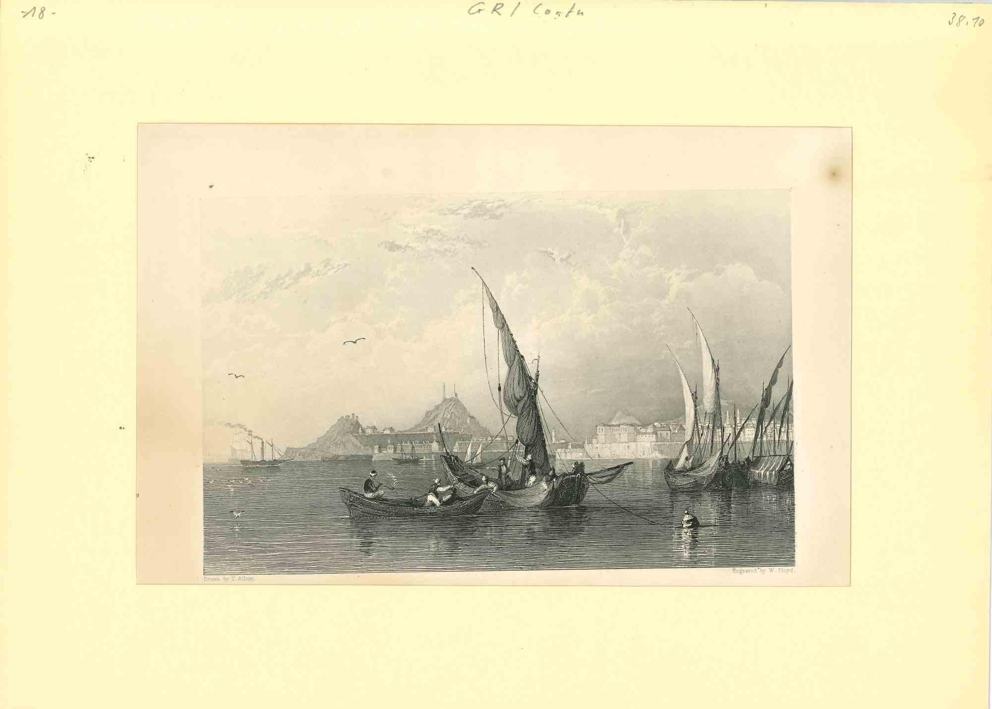 Ancienne vue de Corfu - Lithographie originale - Milieu du 19e siècle