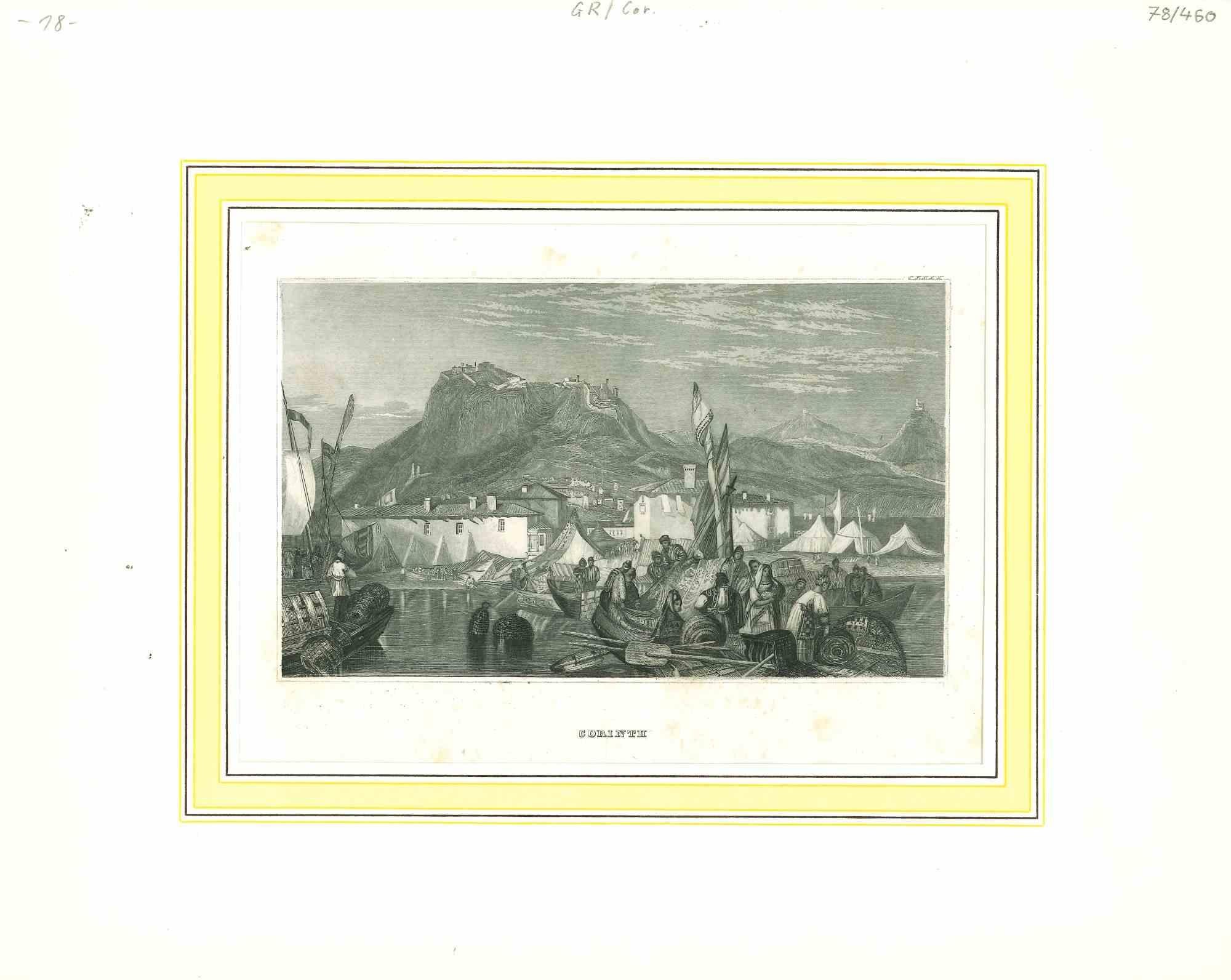 Unknown Figurative Print - Ancient View of Corynth - Original Lithograph - Mid-19th Century