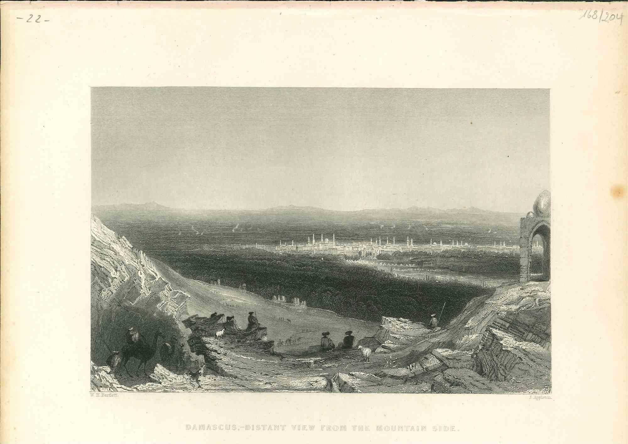Unknown Landscape Print - Ancient View of Damascus - Original Lithograph - 1830s
