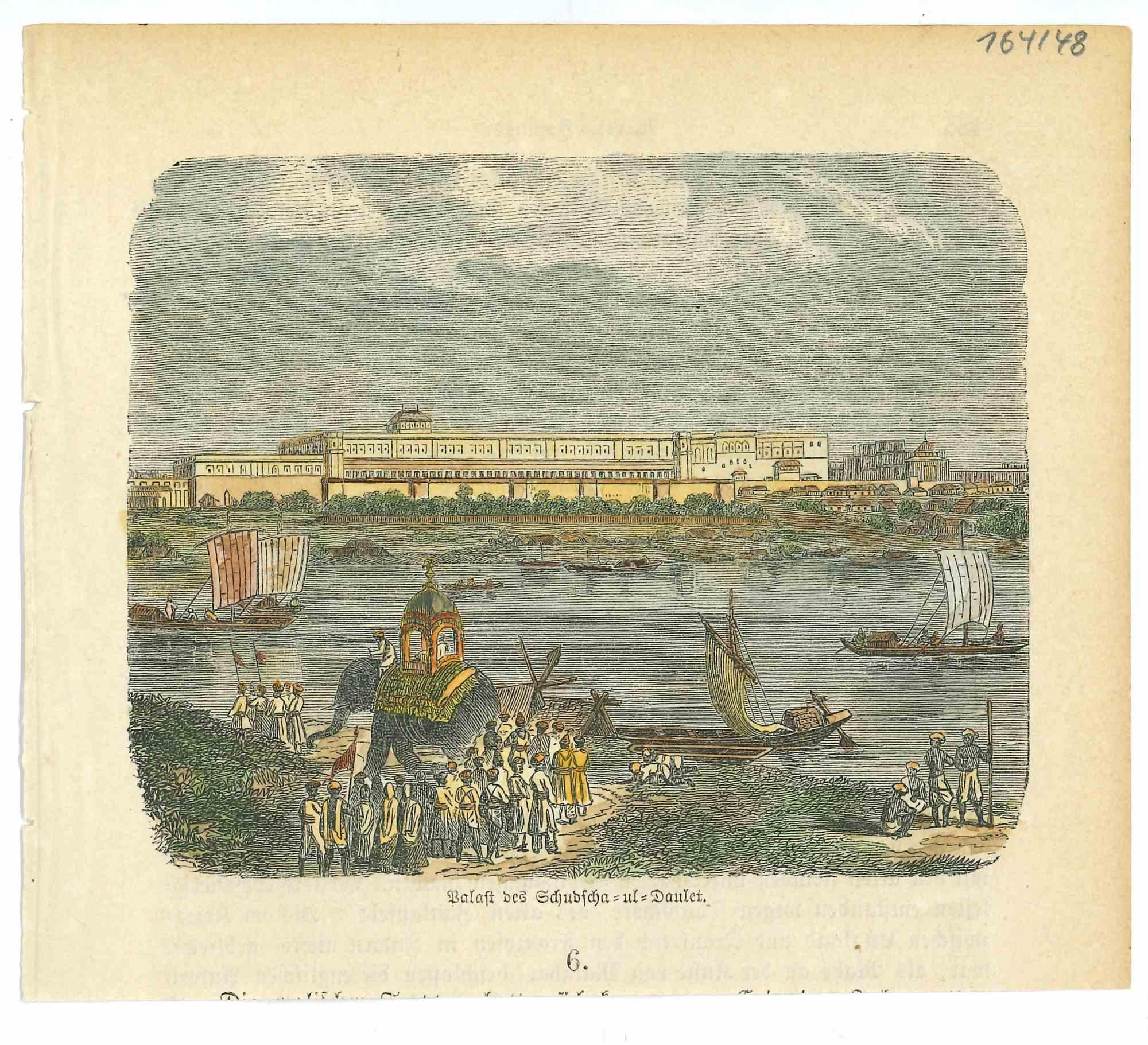Unknown Landscape Print - Ancient View of Daulet - Original Lithograph - Mid-19th Century