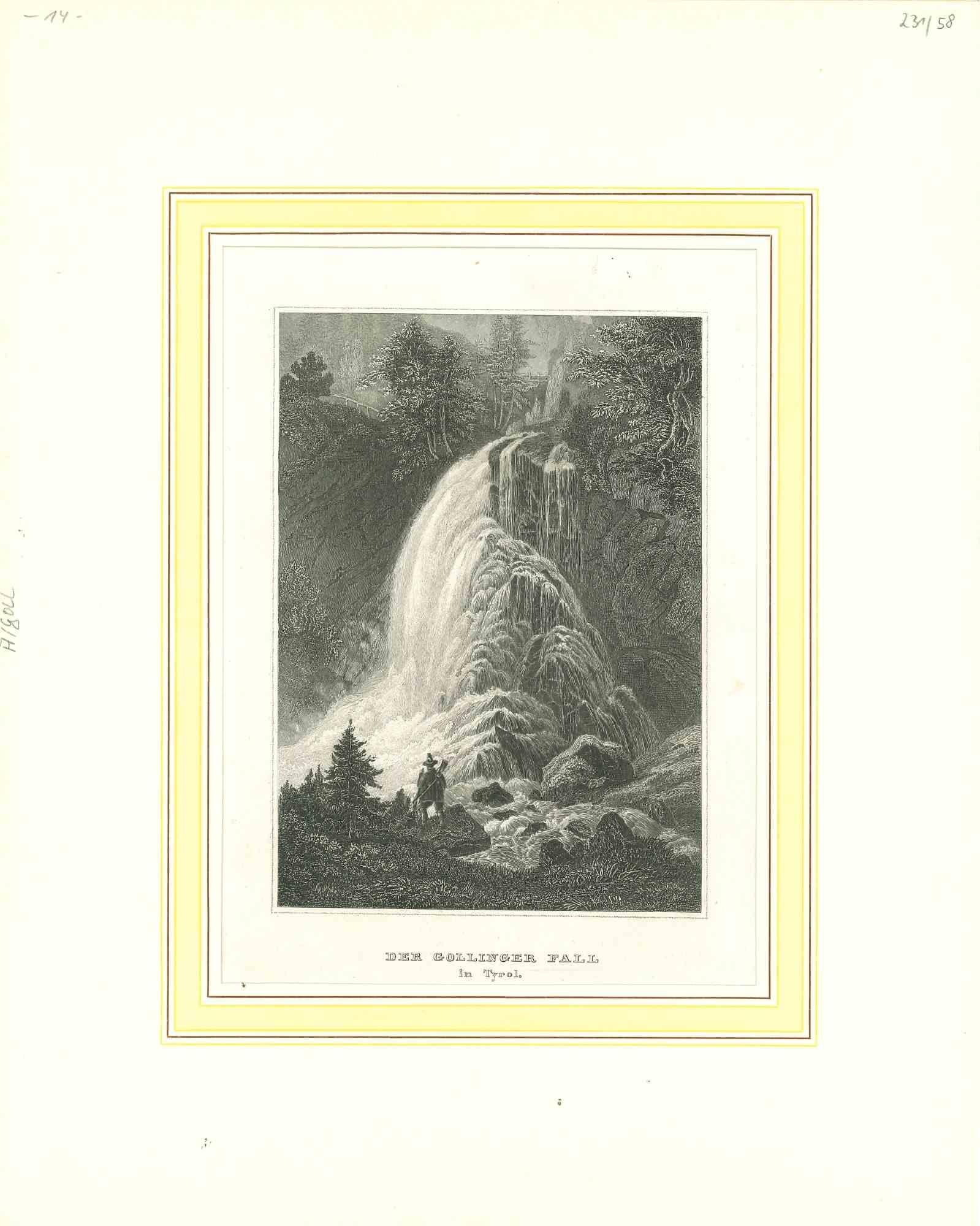 Unknown Figurative Print - Ancient View of Der Gollynger Fall - Original Lithograph - Early 19th Century