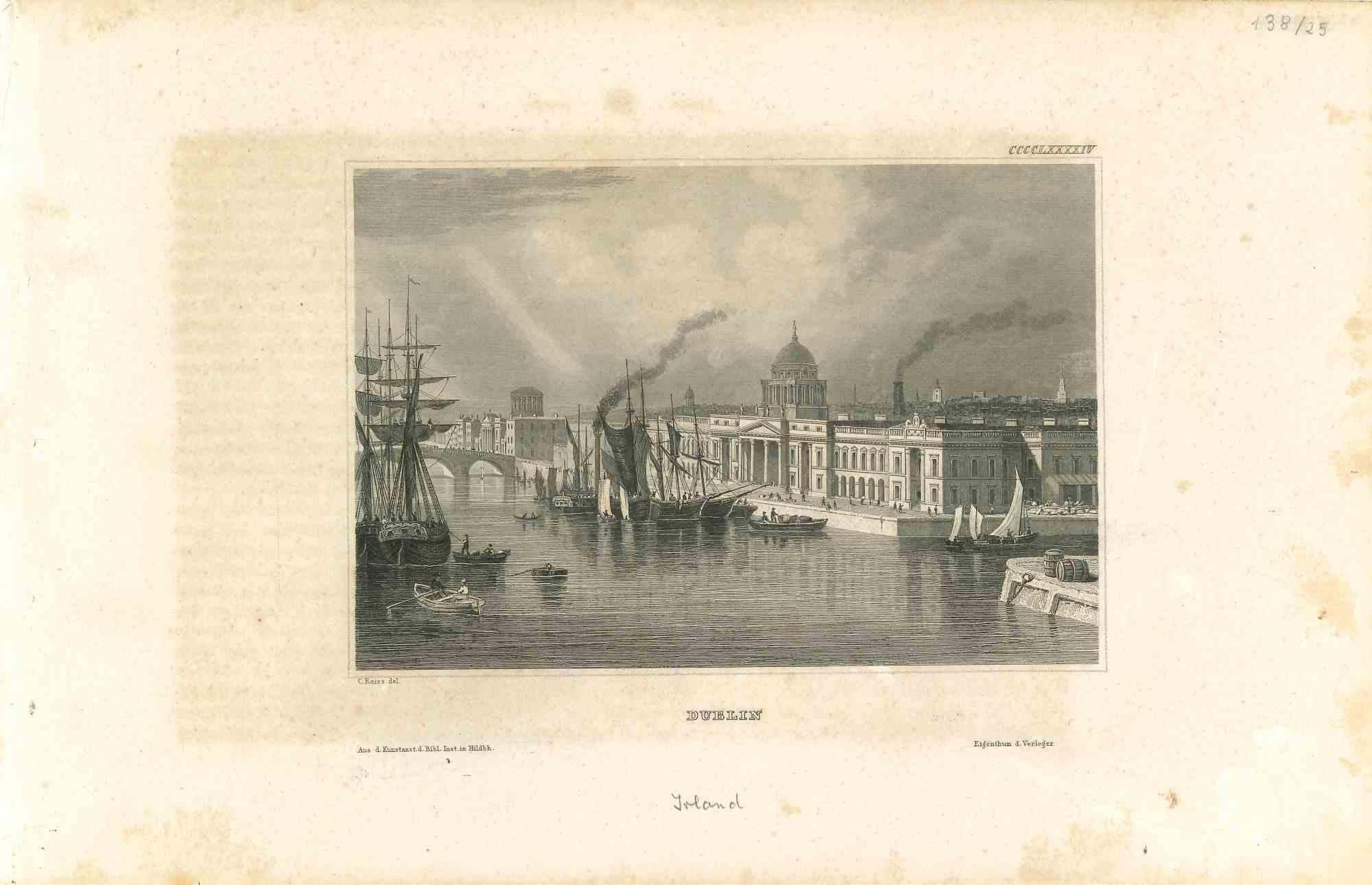 Ancient View of Dublin - Original Lithograph - Mid-19th Century