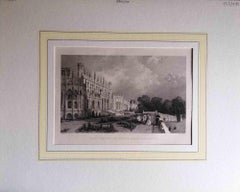Ancienne vue de Eaton Hall - Lithographie originale - Milieu du 19e siècle