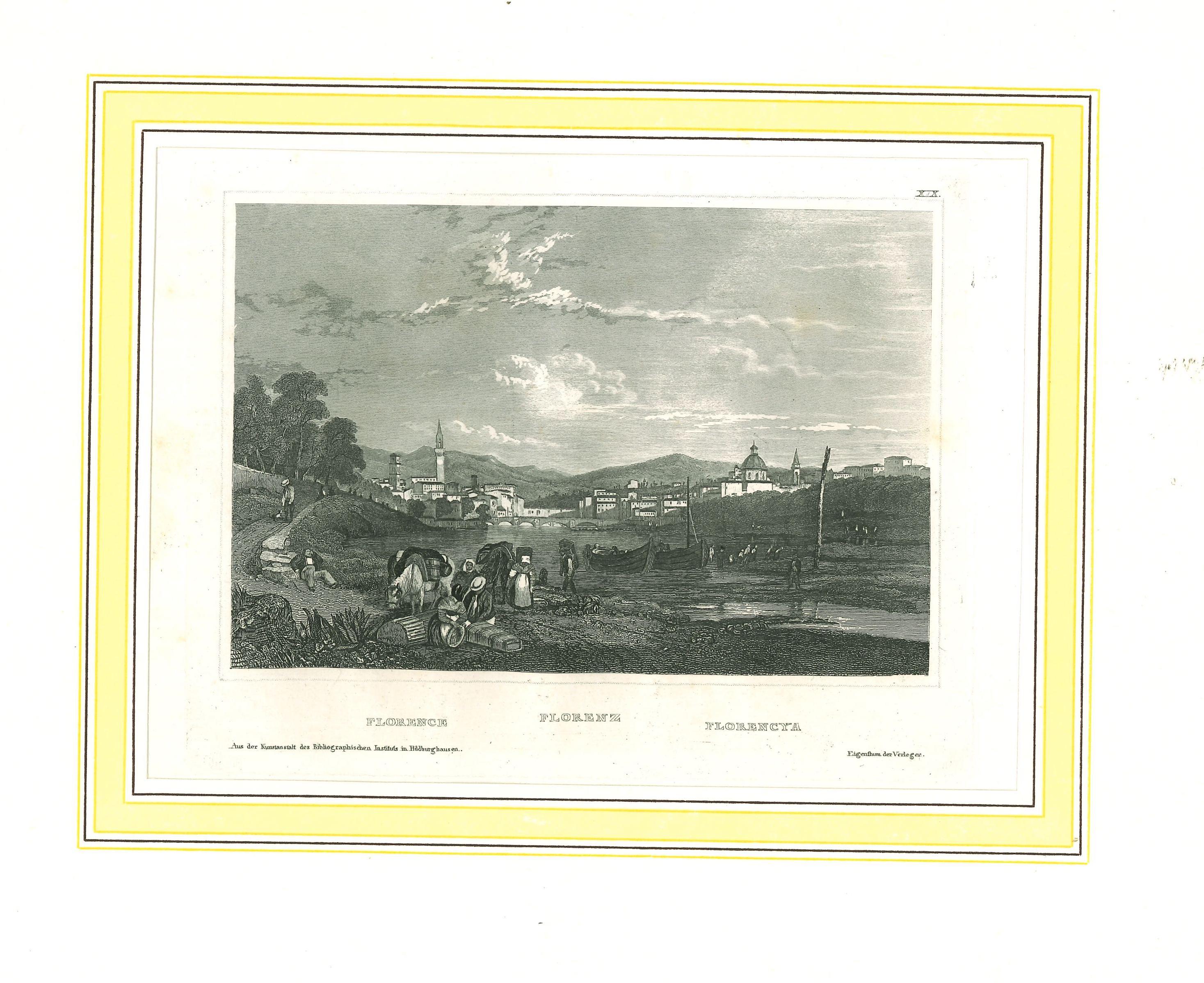 Landscape Print de Unknown - Vista antigua de Florencia - Litografía original - 1850 ca.