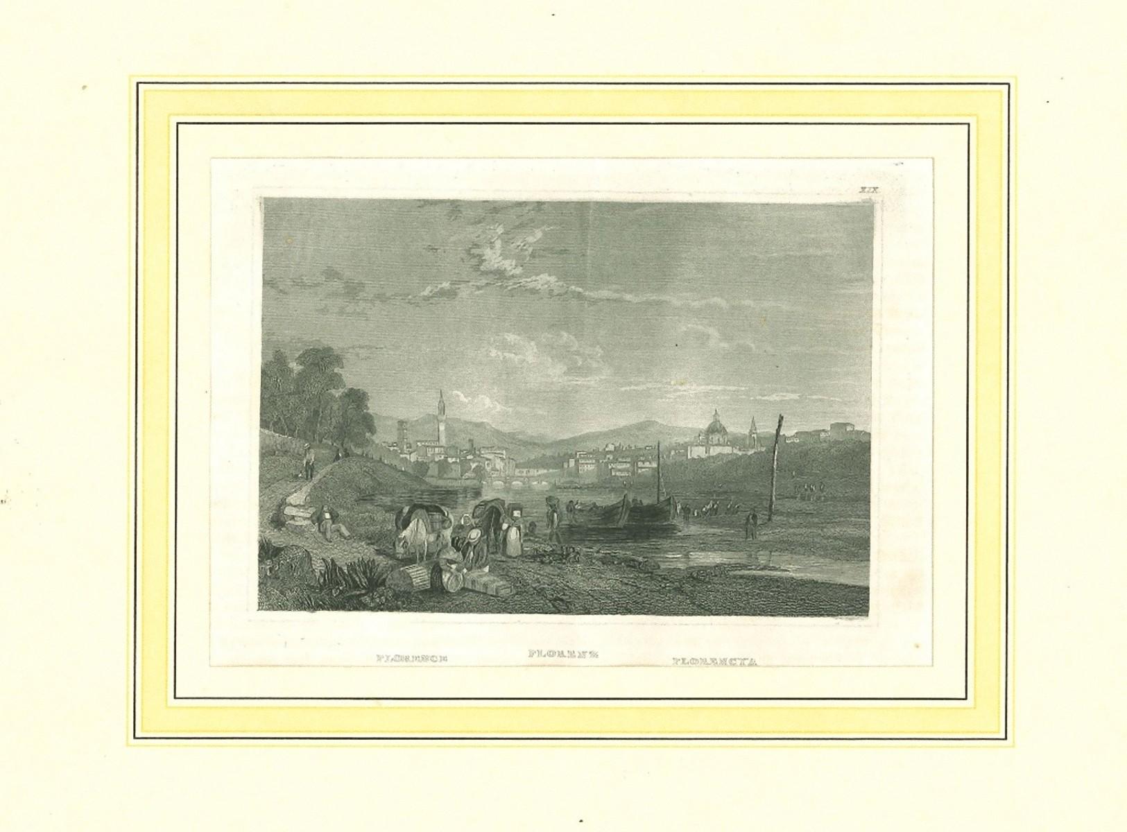 Unknown Landscape Print - Ancient View of Florence - Original Lithograph on Paper - 19th Century