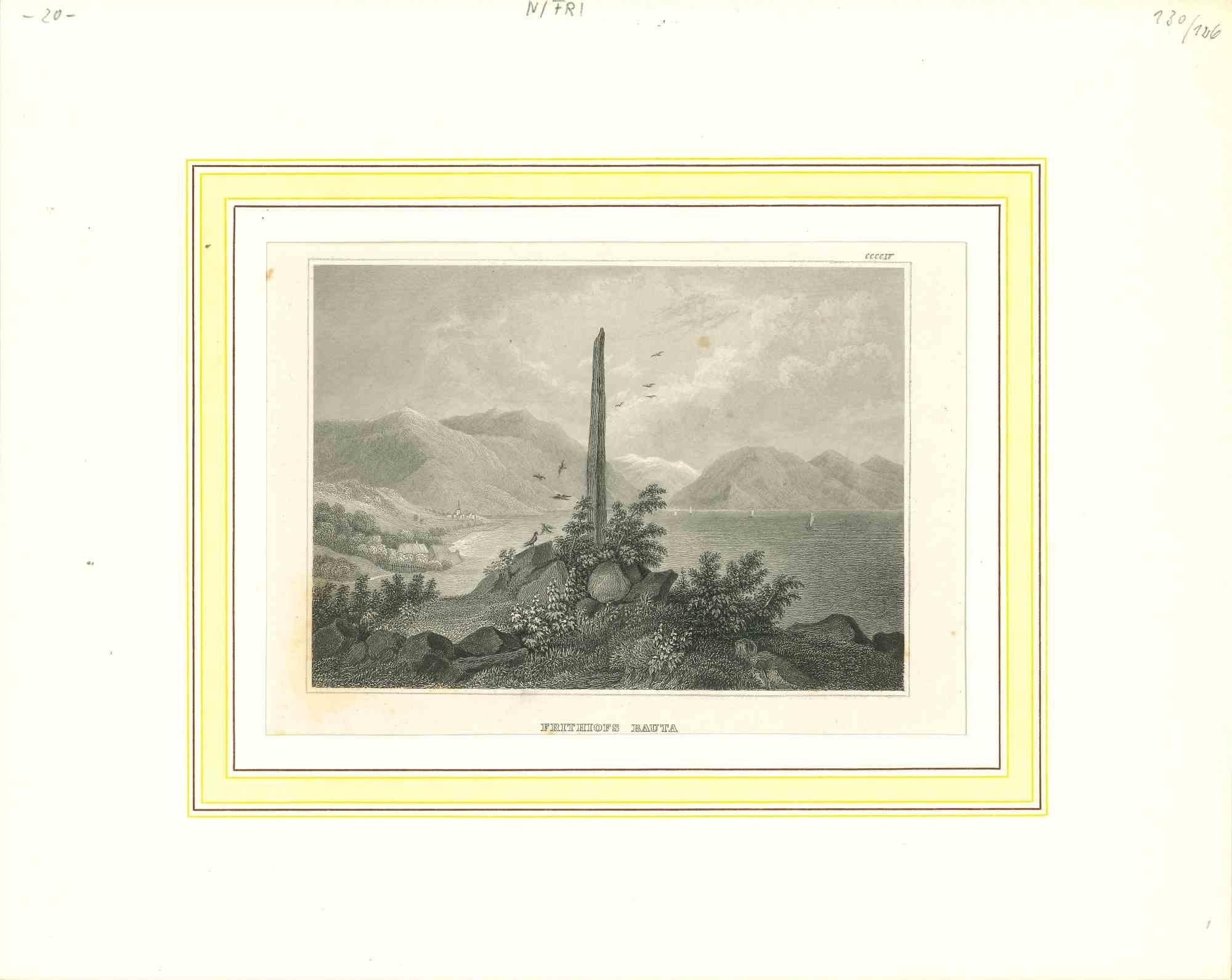 Unknown Landscape Print – Antike Ansicht der Frithiofs Bauta – Originallithographie – frühes 19. Jahrhundert