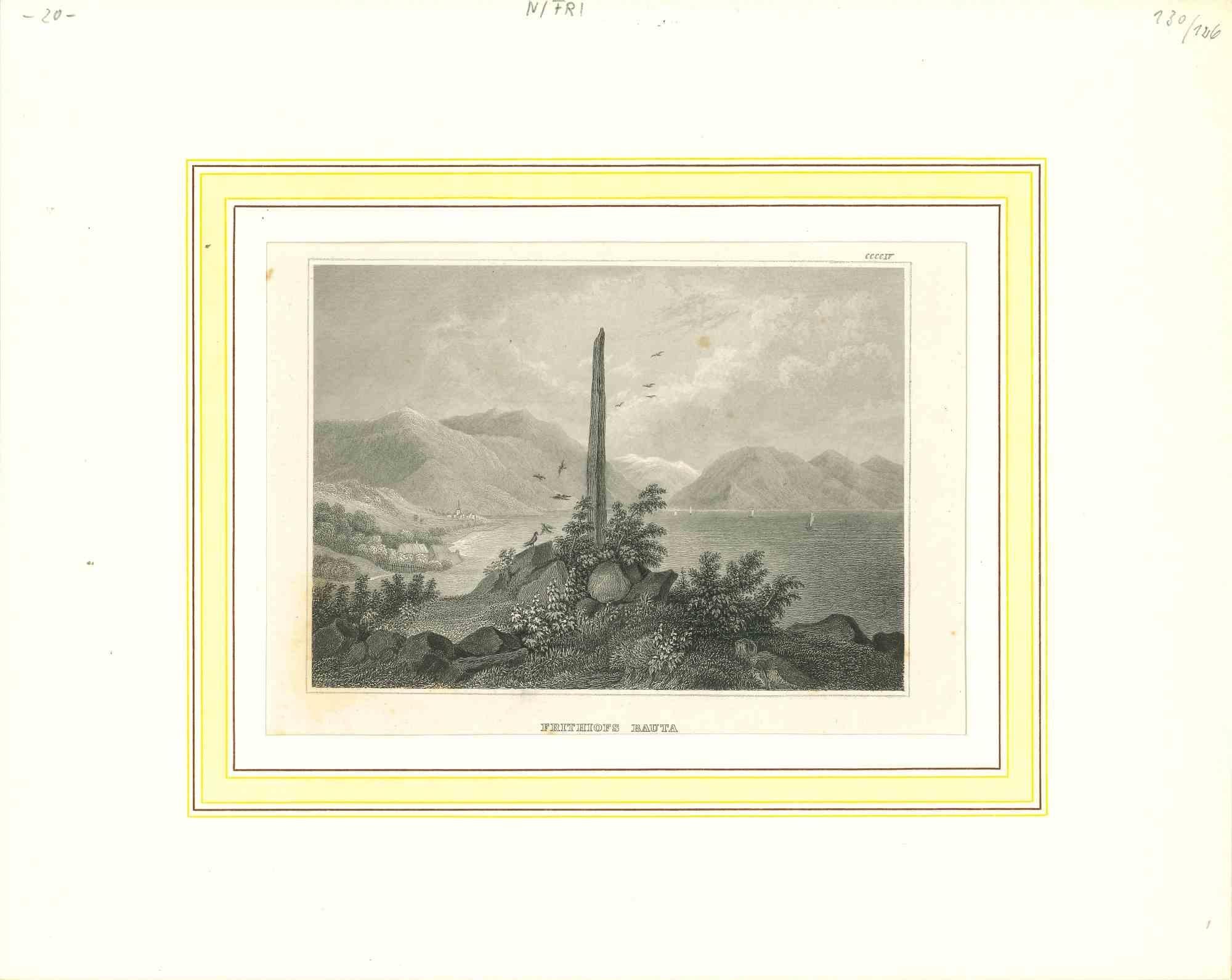 Ancient View of Frithiofs Bauta - Original Lithograph - Early 19th Century