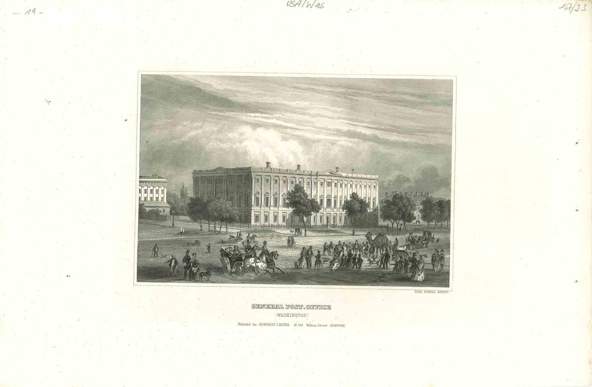 Unknown Landscape Print - Ancient View of General Post Office - Original Lithograph - 1850s