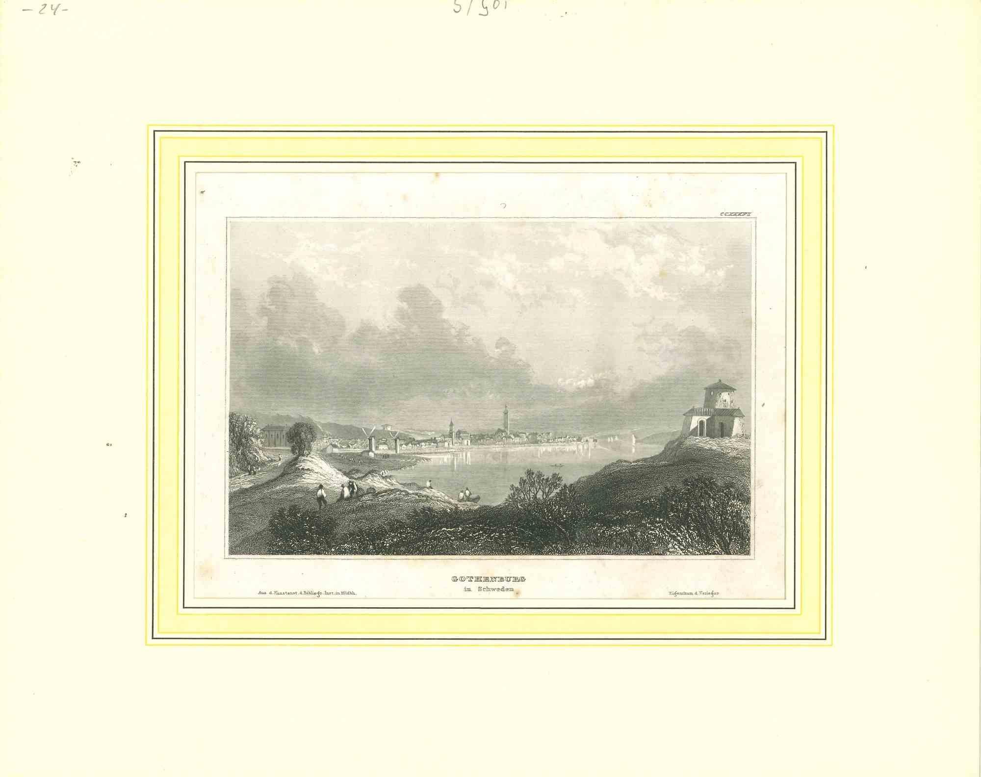 Antike Ansicht von Gothenburg - Originallithographie - Mitte des 19. Jahrhunderts