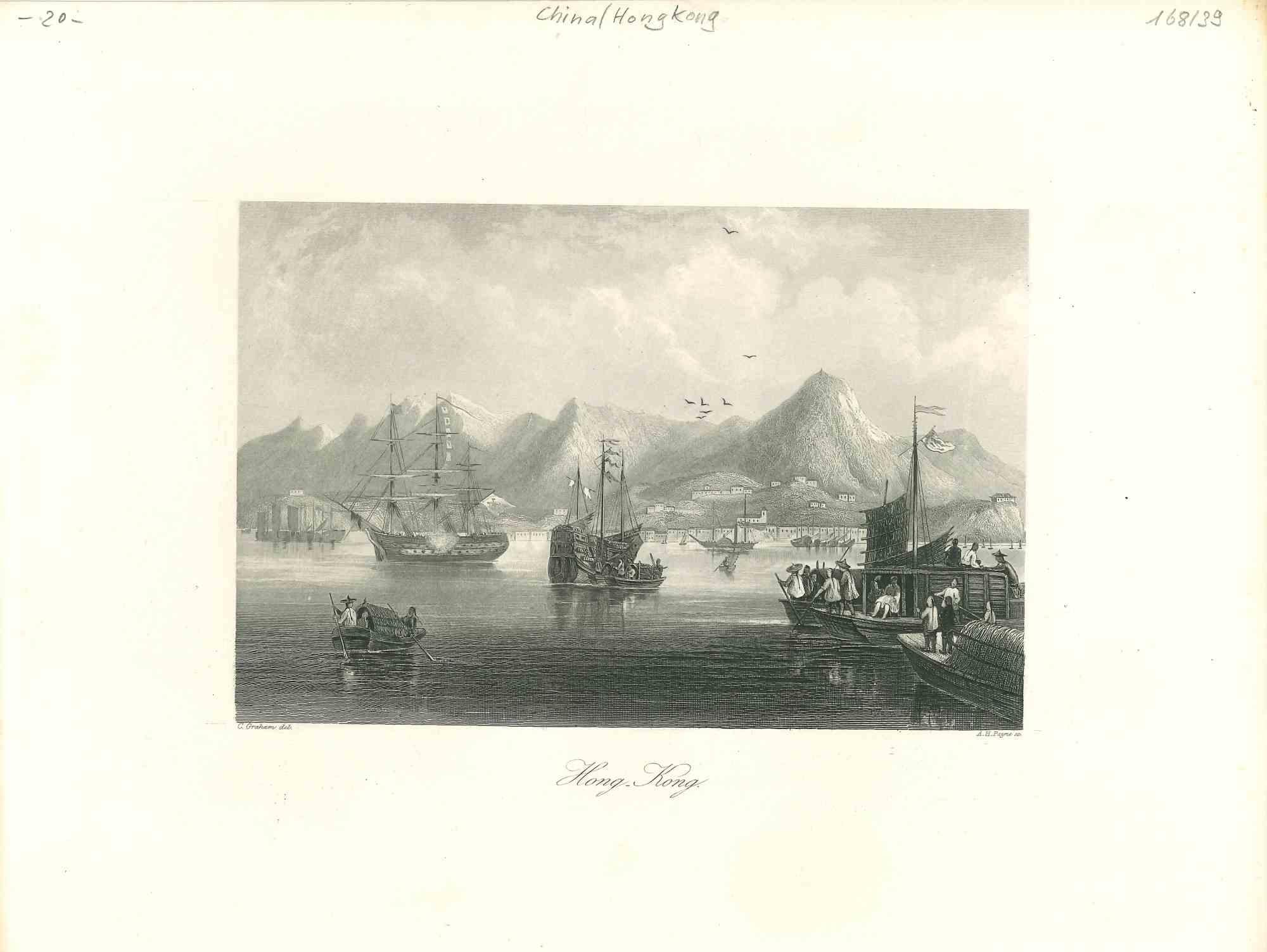 Unknown Figurative Print - Ancient View of Hong Kong - Original Lithograph - Early 19th Century