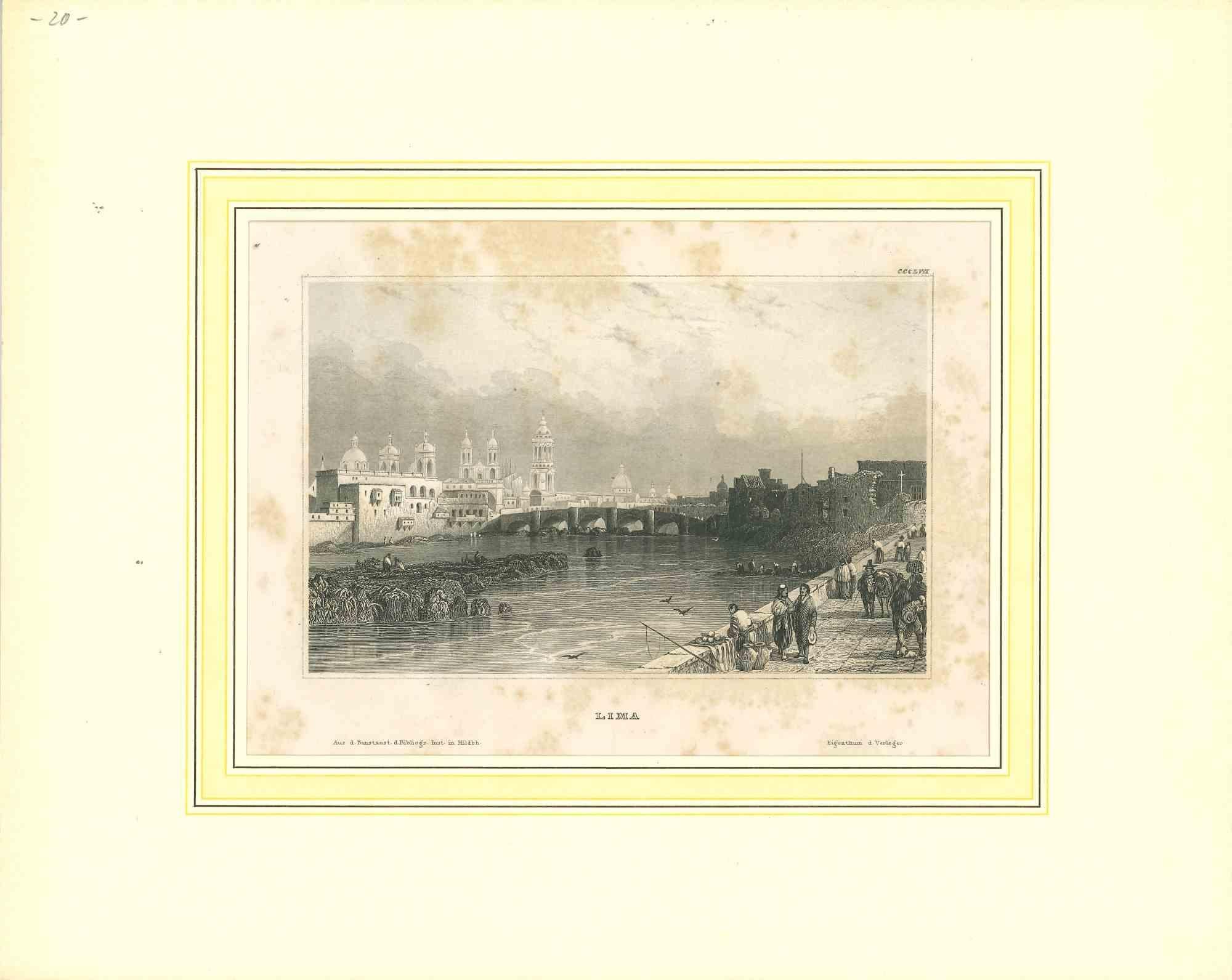Unknown Figurative Print - Ancient View of Lima - Original Lithograph - Early 19th Century