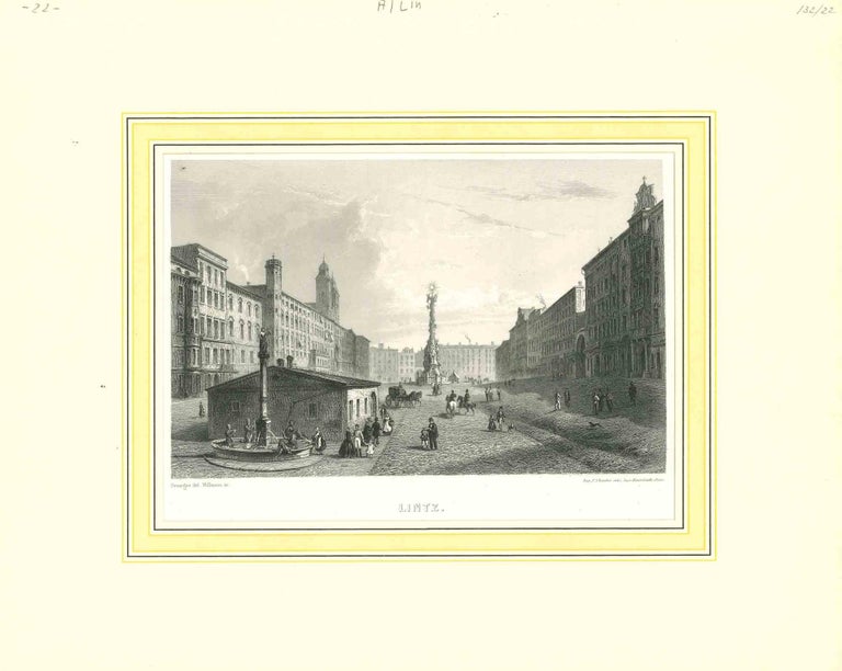 Lithographie Originale Du XIXe - Vue De Nantes Colorée à La Main - Signée