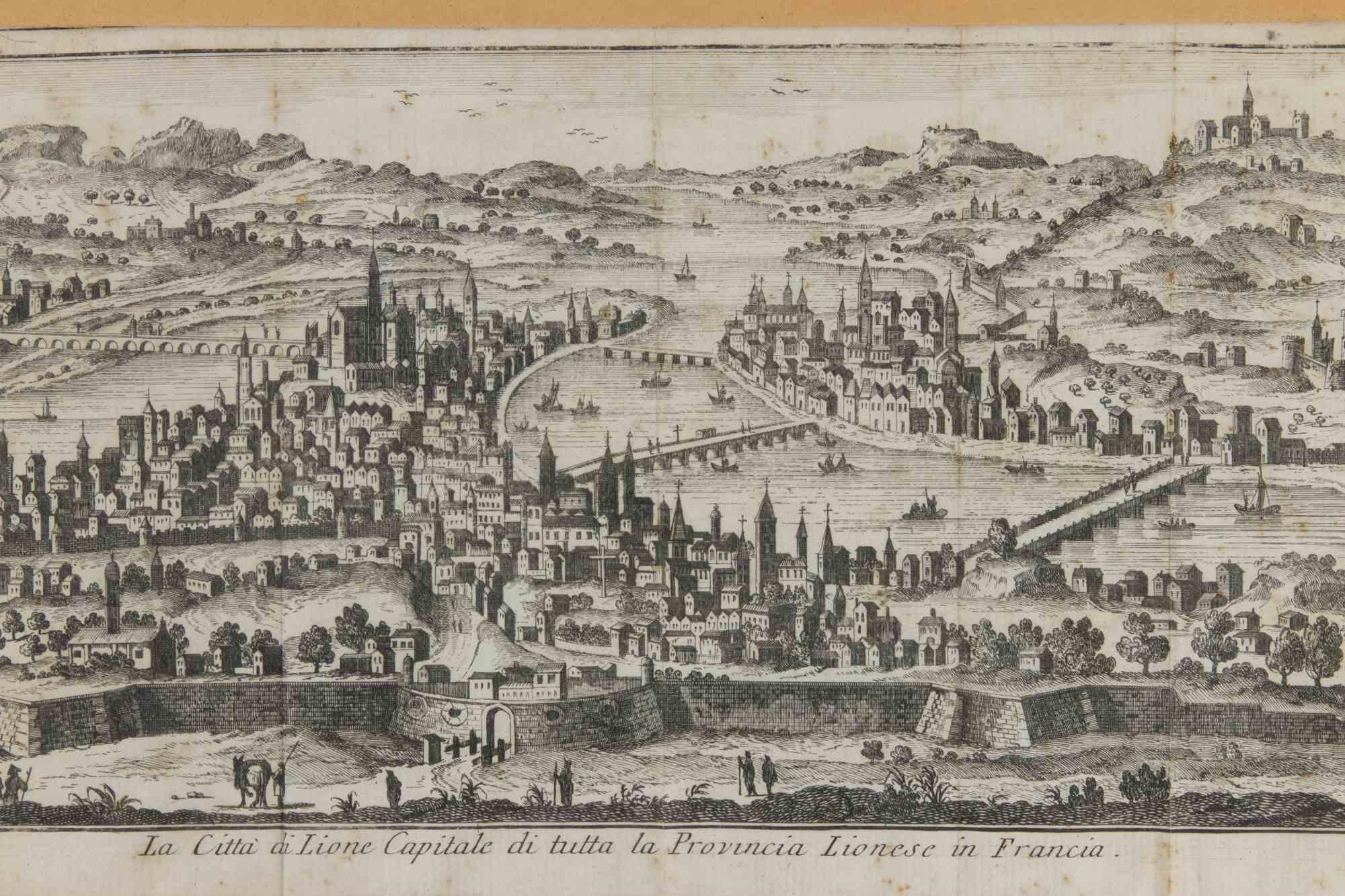 Ancient View of Lyon - Etching - 1748 - Print by Unknown