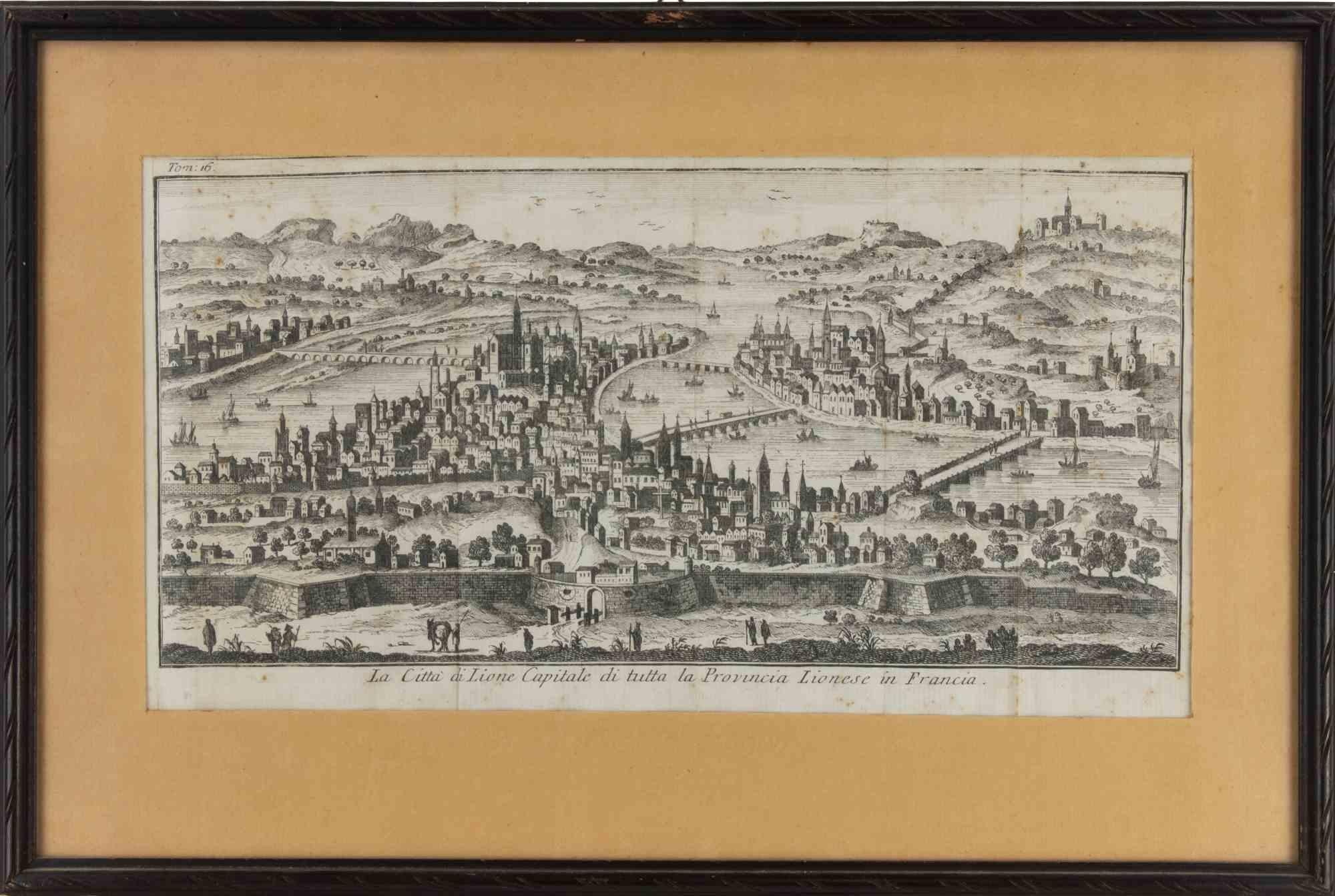Vue ancienne de Lyon - eau-forte - 1748