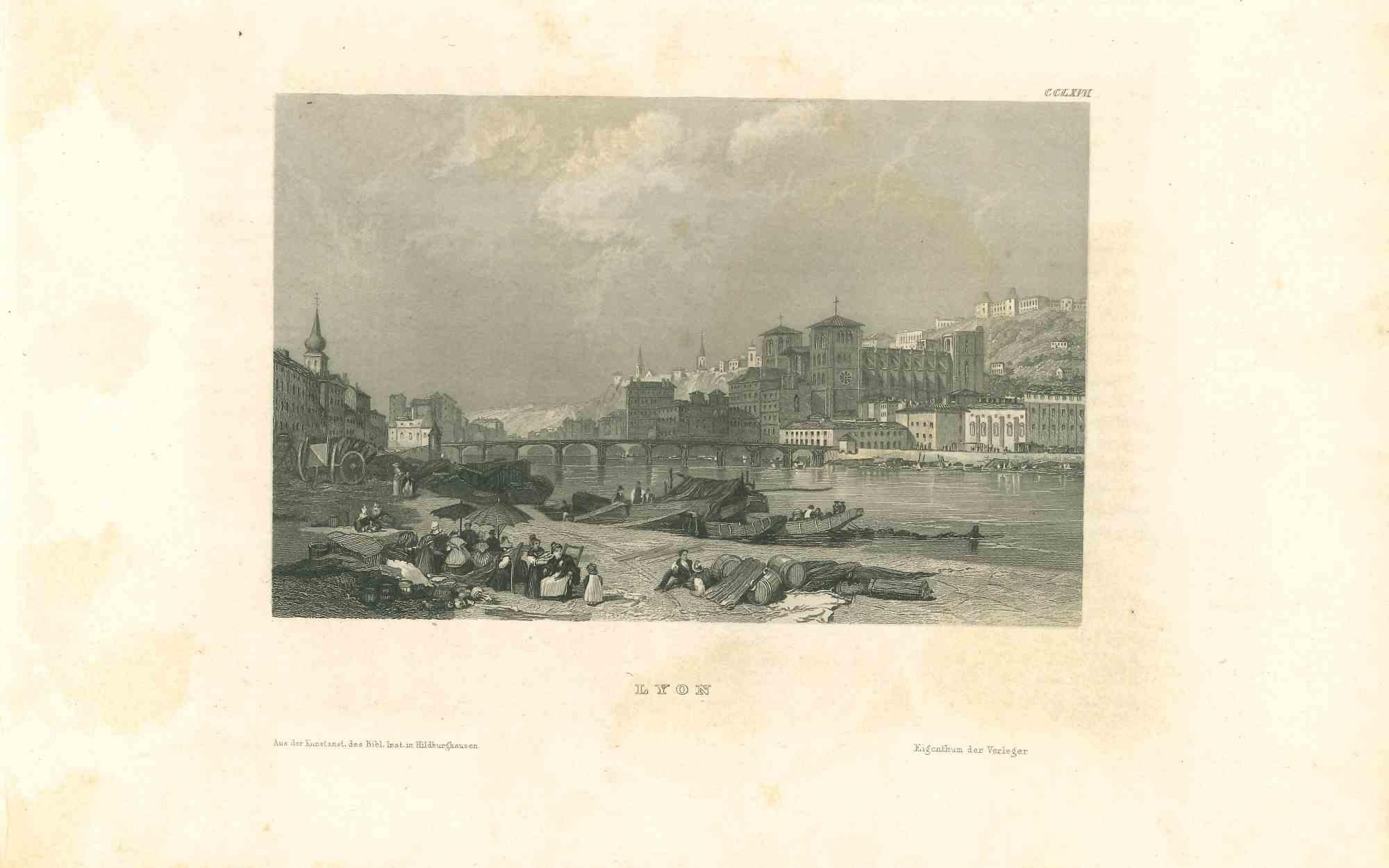 Unknown Landscape Print - Ancient View of Lyon - Original Lithograph - Mid-19th Century