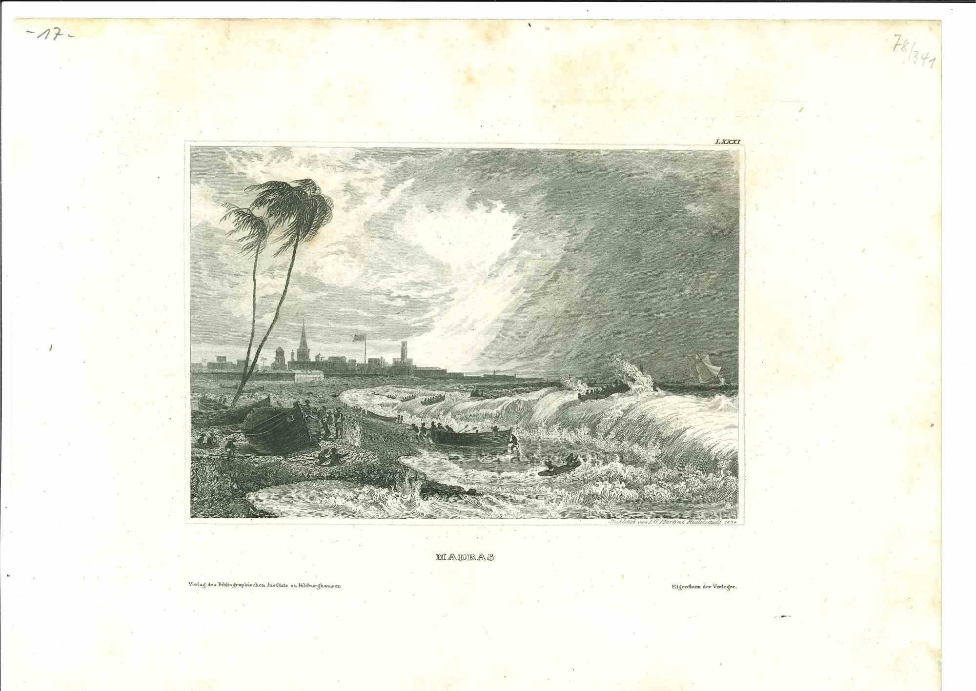 Unknown Landscape Print - Ancient View of Madras - Original Lithograph - Early 19th Century