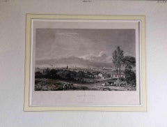 Antique Ancient View of Manchester - Original Lithograph - Mid-19th Century