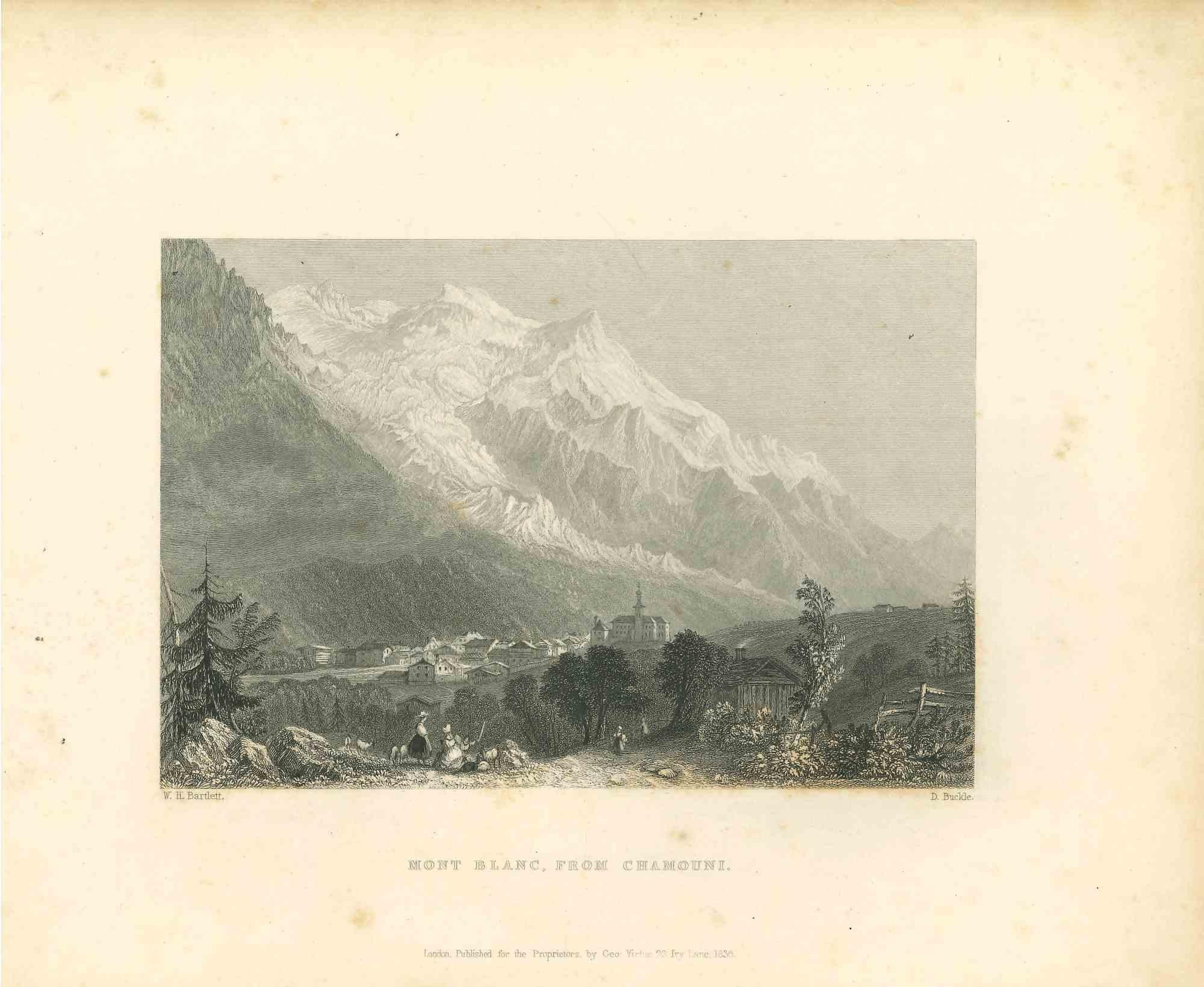 Unknown Figurative Print - Ancient View of Mont Blanc - Original Lithograph - Mid-19th Century