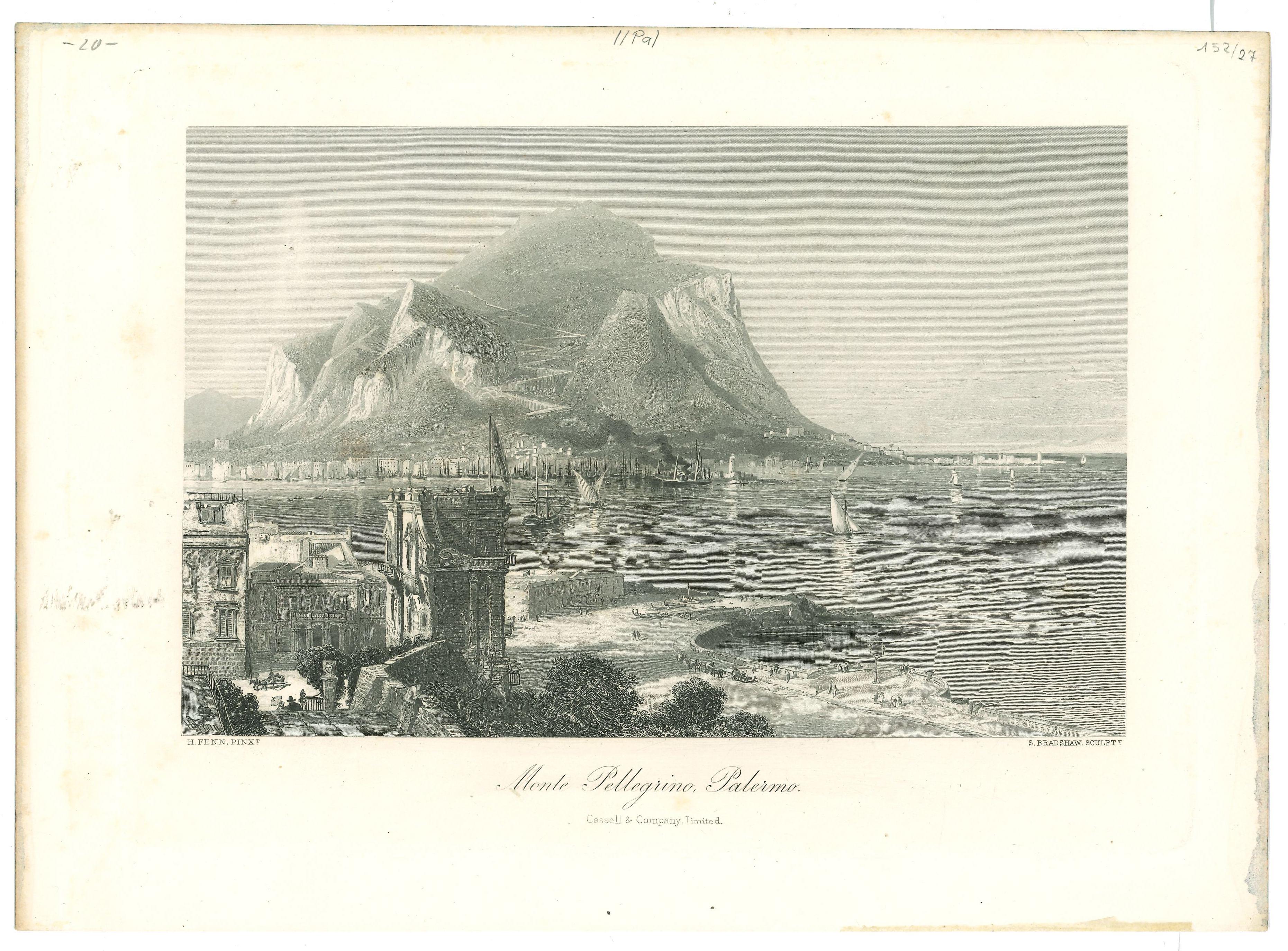Figurative Print Unknown - Ancienne vue de Monte Pellegrino - Lithographie sur papier - Milieu du 19e siècle
