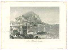 Antike Ansicht von Monte Pellegrino - Lithographie auf Papier - Mitte des 19. Jahrhunderts
