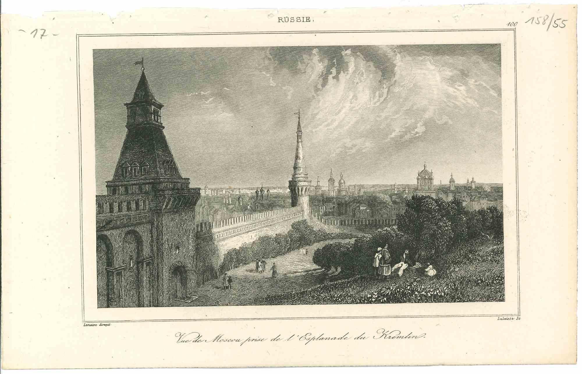 Unknown Figurative Print - Ancient View of Moscow - Original Lithograph on paper - 1850s