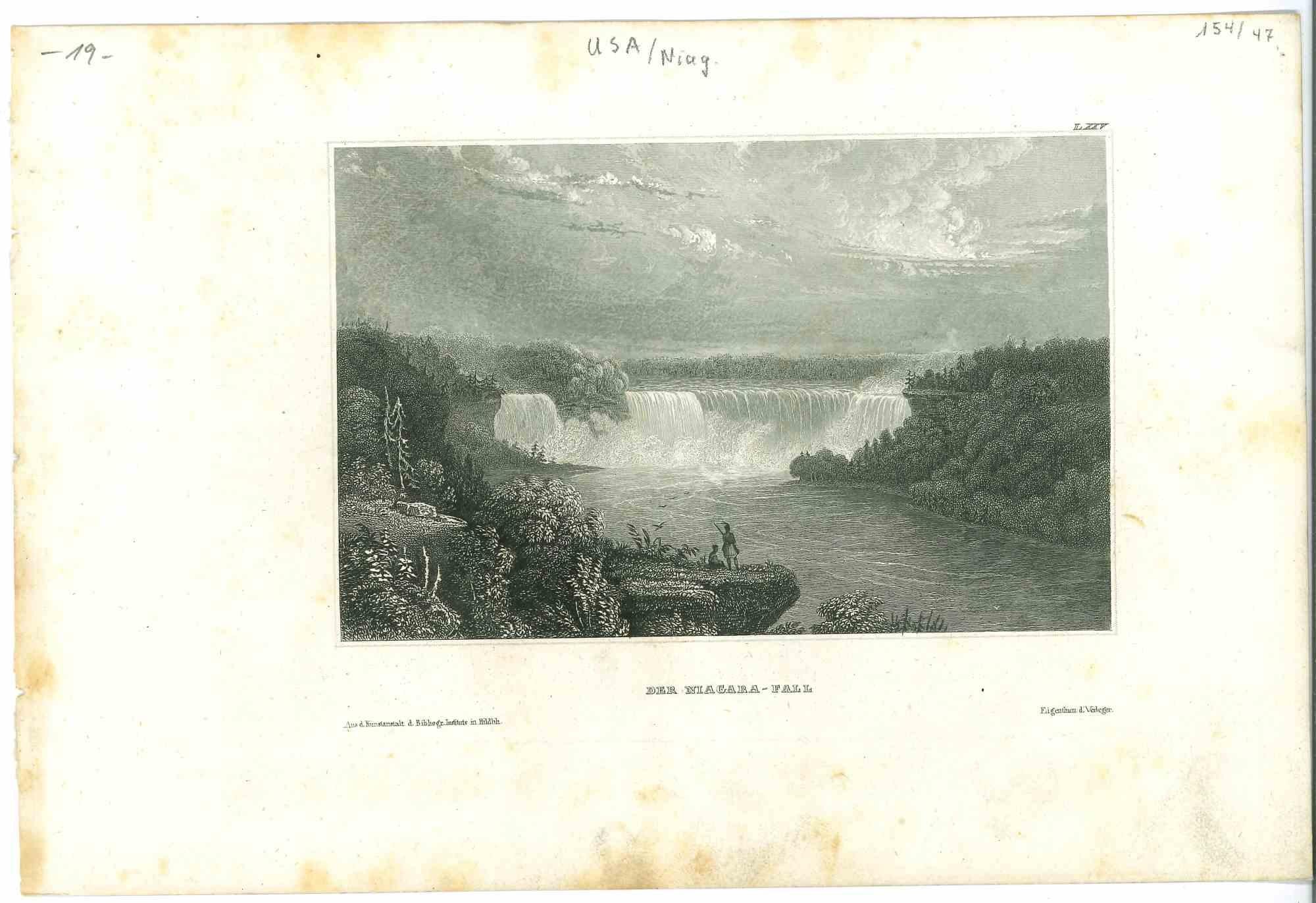 Unknown Landscape Print - Ancient View of Niagara Falls - Original Lithograph - 1850