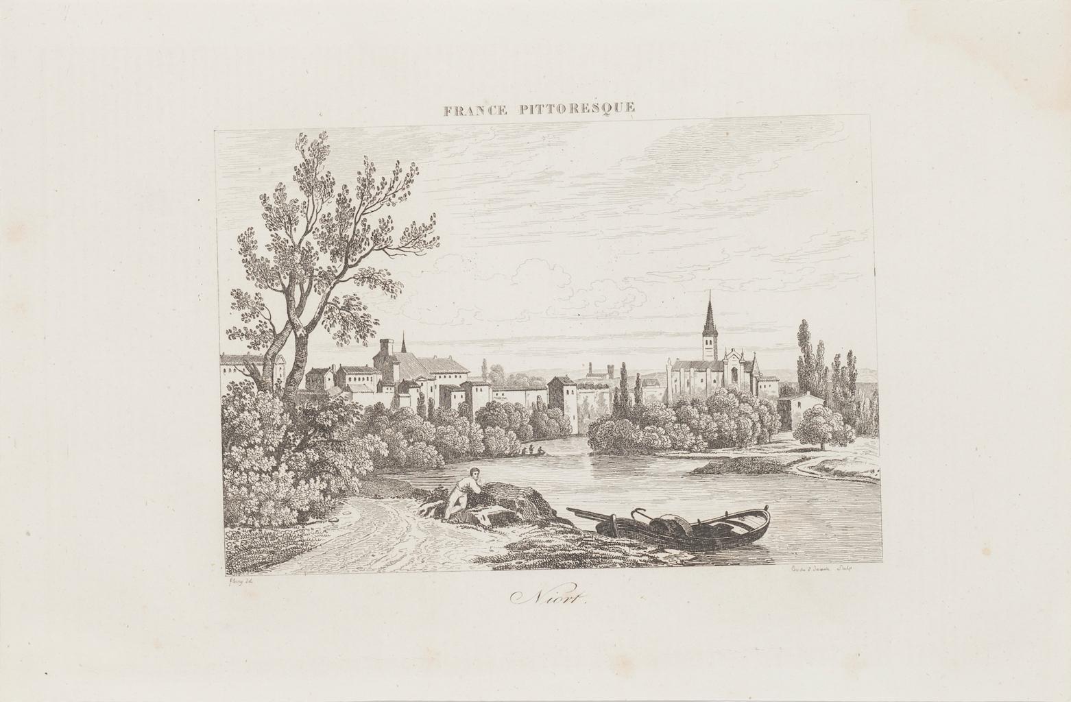 Unknown Figurative Print – Antike Ansicht von Niort – Radierung – 19. Jahrhundert
