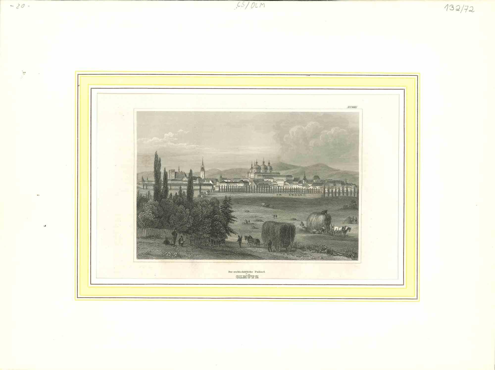 Unknown Figurative Print - Ancient View of Olmutz - Original lithograph - First Half of the 19th century