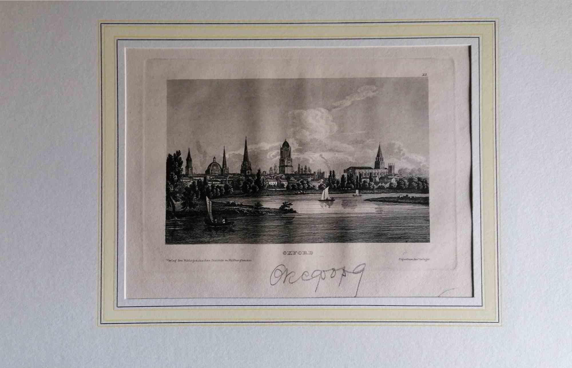Unknown Figurative Print - Ancient View of Oxford - Original Lithograph - Mid-19th Century