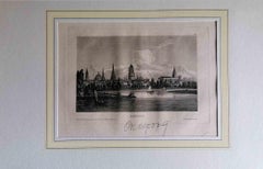 Antique Ancient View of Oxford - Original Lithograph - Mid-19th Century