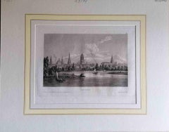 Antique Ancient View of Oxford - Original Lithograph - Mid-19th Century