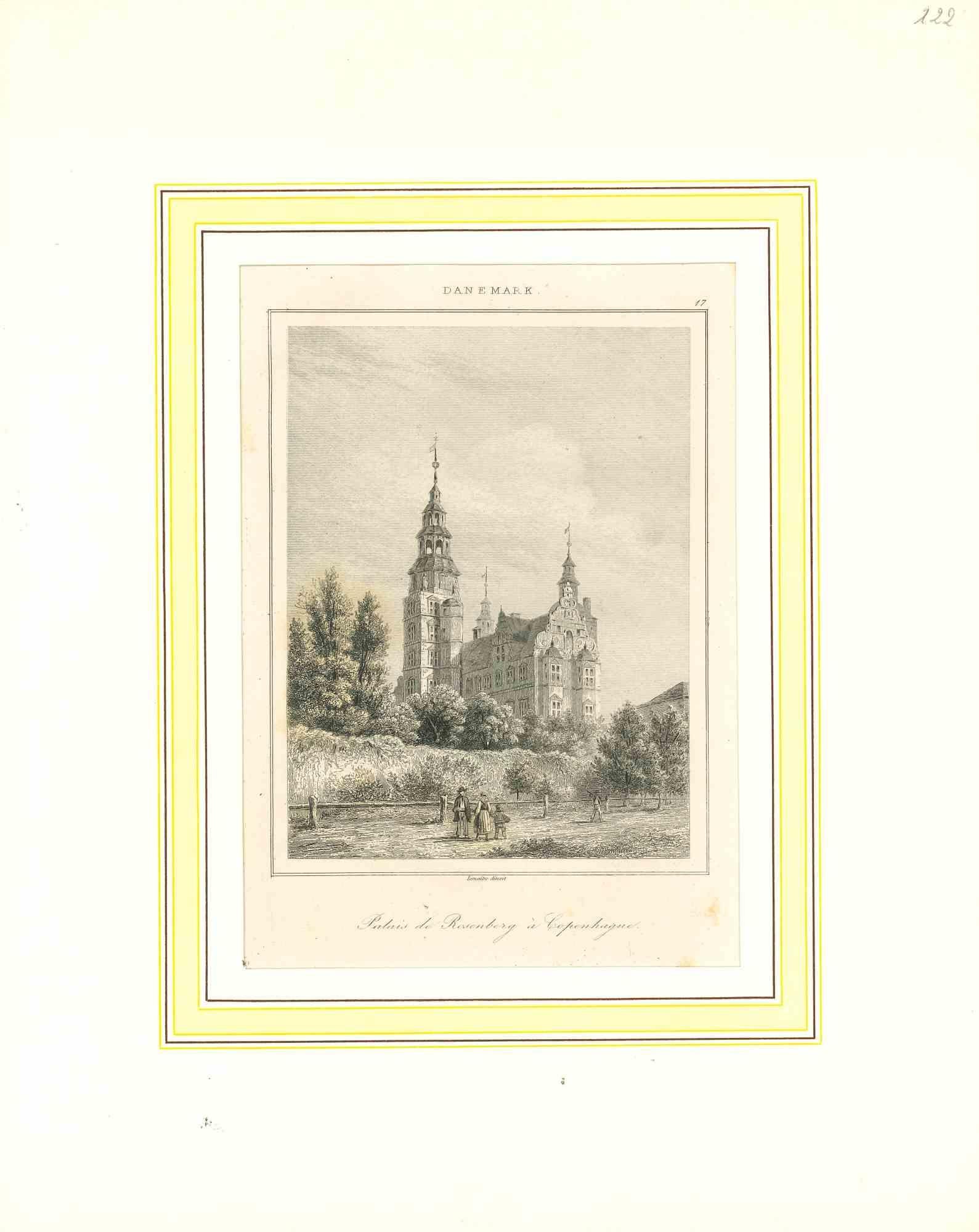 Unknown Landscape Print - Ancient View of Palais de Rosenberg - Lithograph on Paper - Early 19th Century