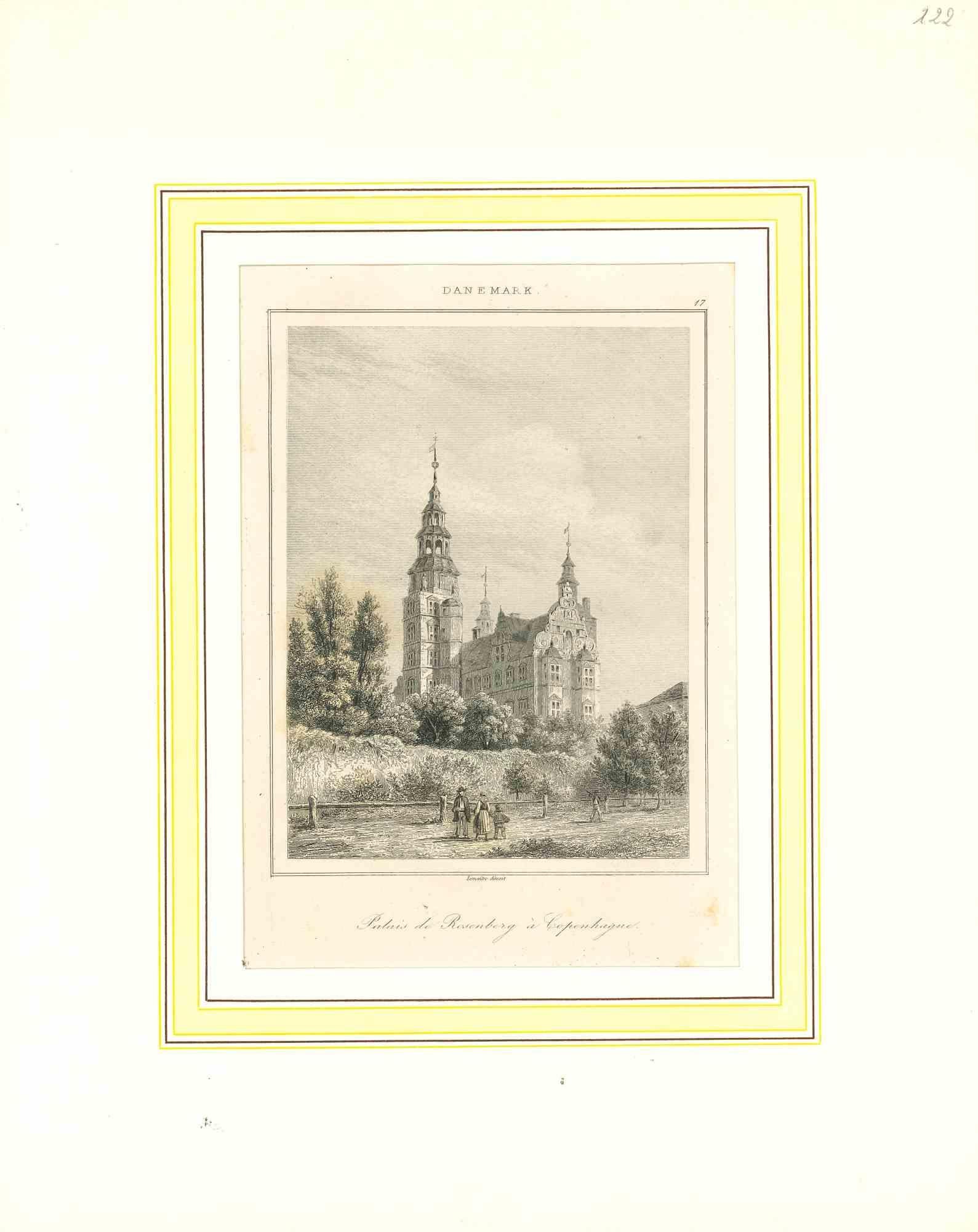 Landscape Print Unknown - Ancienne vue du Palais de Rosenberg - Lithographie sur papier - Début du 19ème siècle