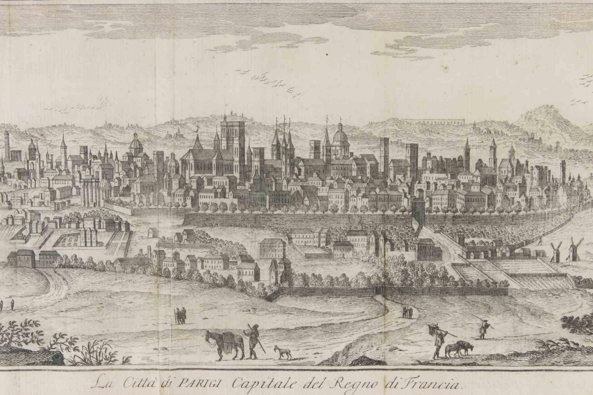 Ancient View of Paris - Etching - 1748 - Print by Unknown