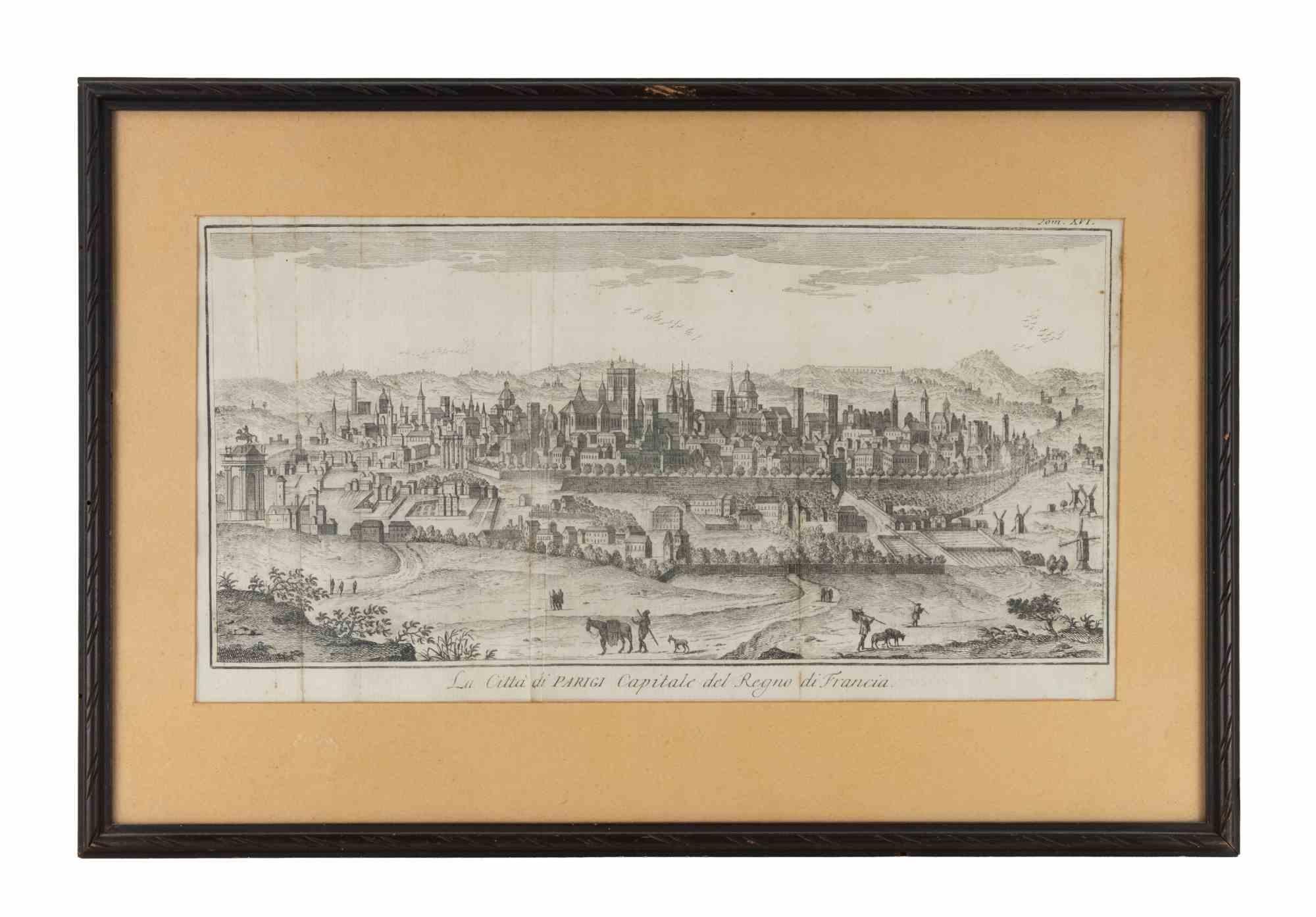 Antike Ansicht von Paris – Radierung – 1748