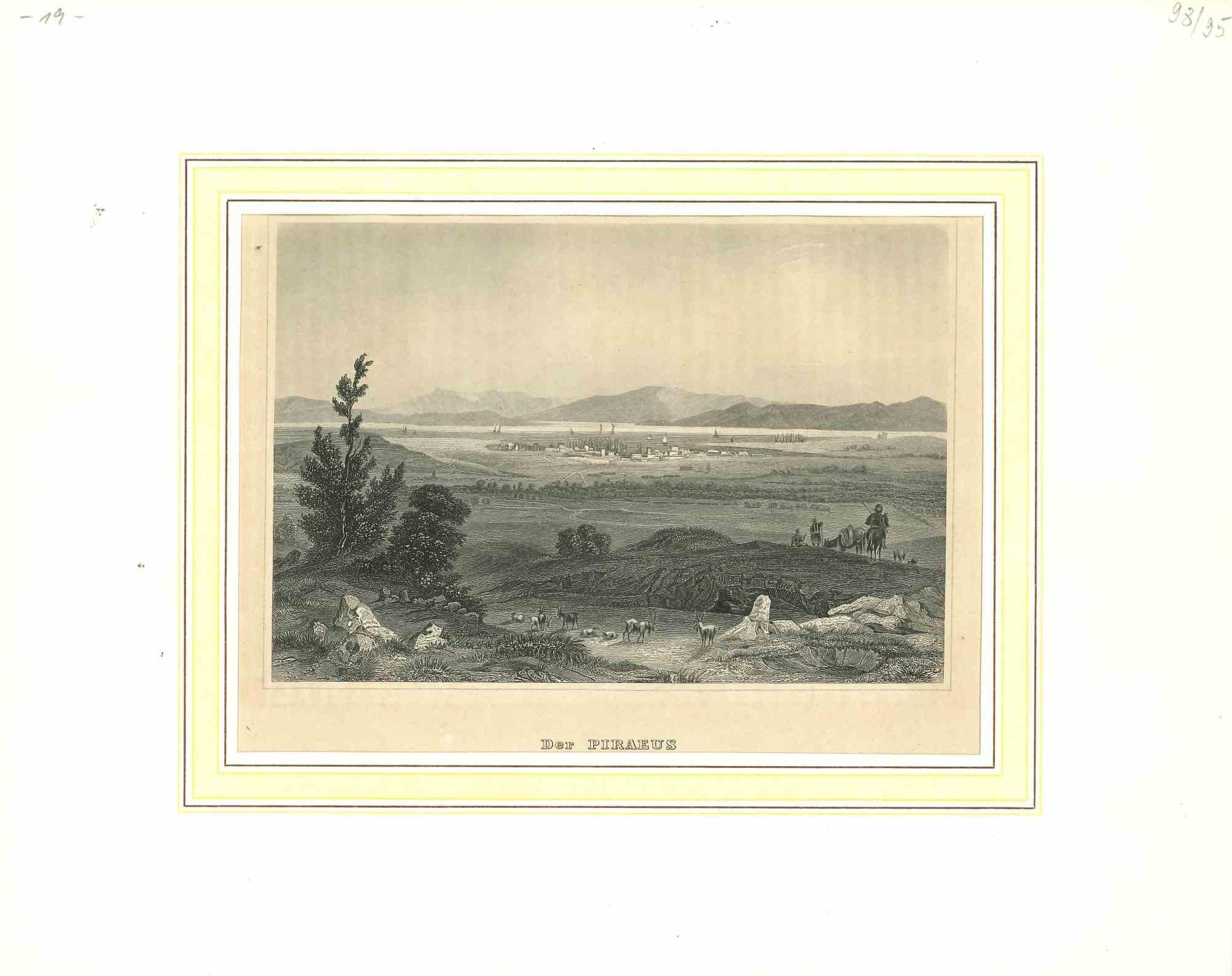 Unknown Figurative Print - Ancient View of Piraeus (Athens) - Original Lithograph - Mid-19th Century