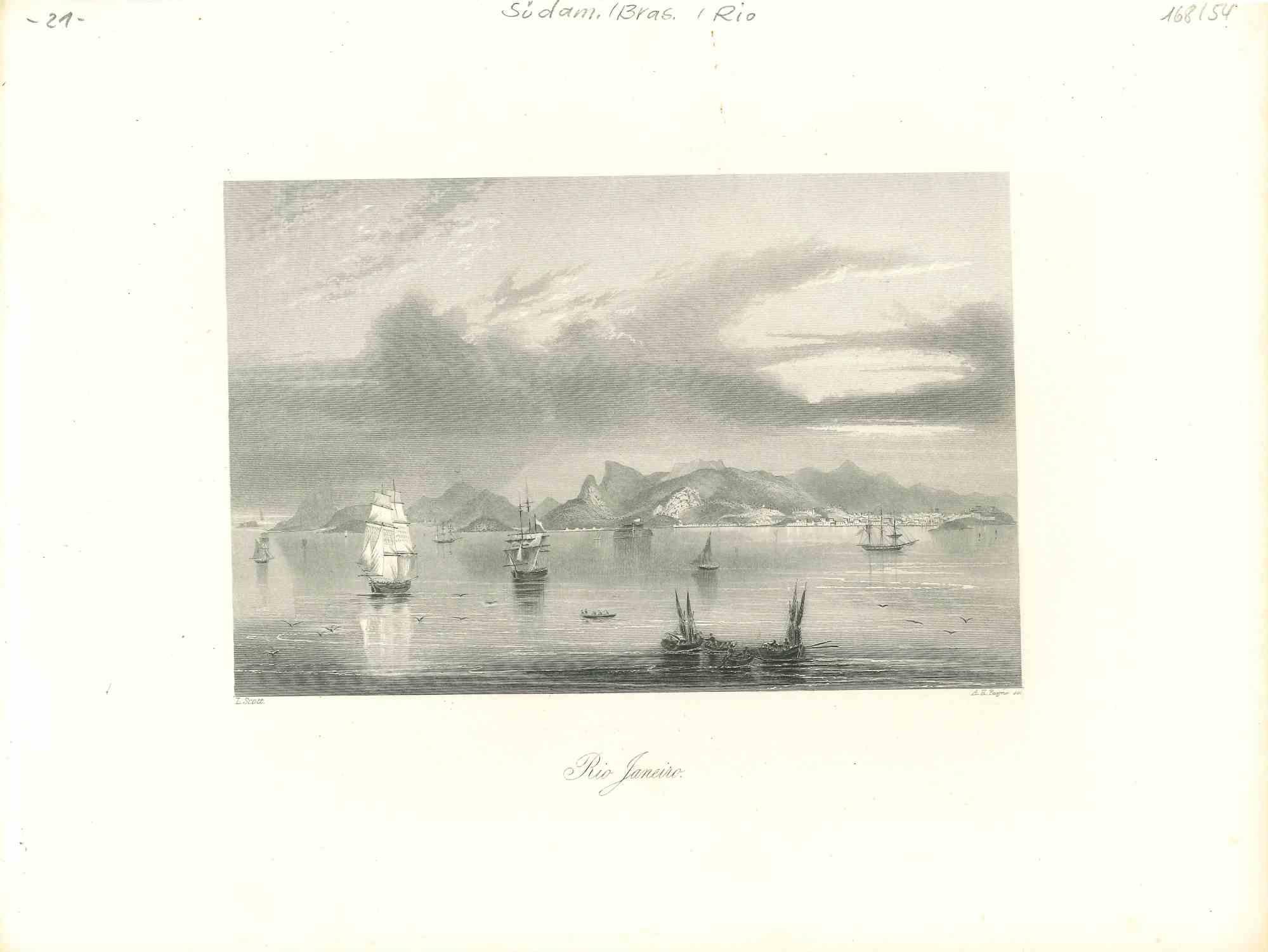 Unknown Landscape Print - Ancient View of Rio Janeiro - Original Lithograph - Early 19th Century